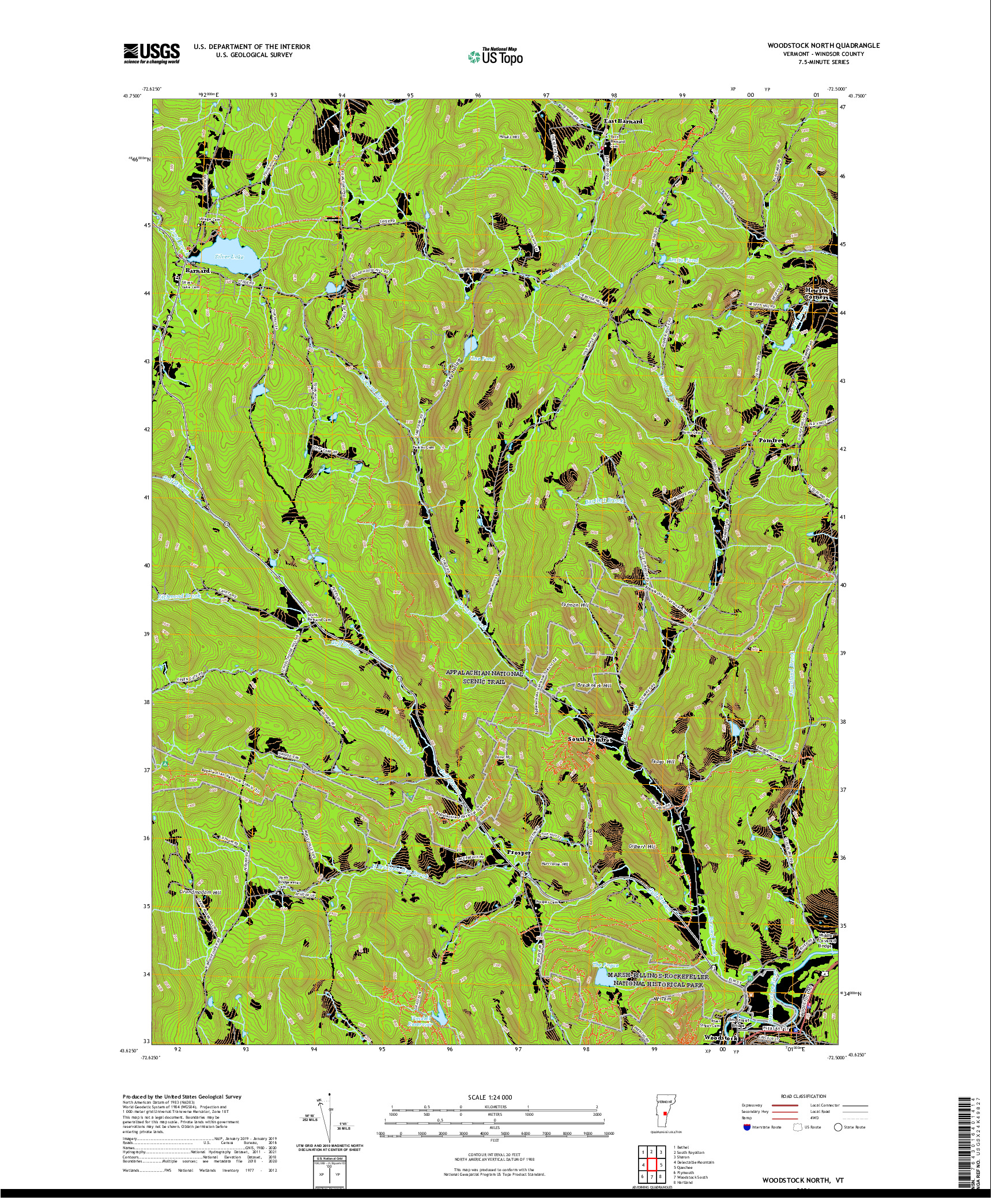 USGS US TOPO 7.5-MINUTE MAP FOR WOODSTOCK NORTH, VT 2021