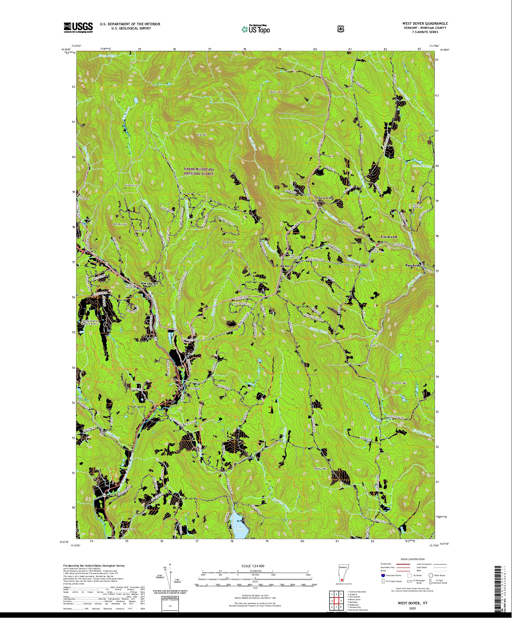 USGS US TOPO 7.5-MINUTE MAP FOR WEST DOVER, VT 2021