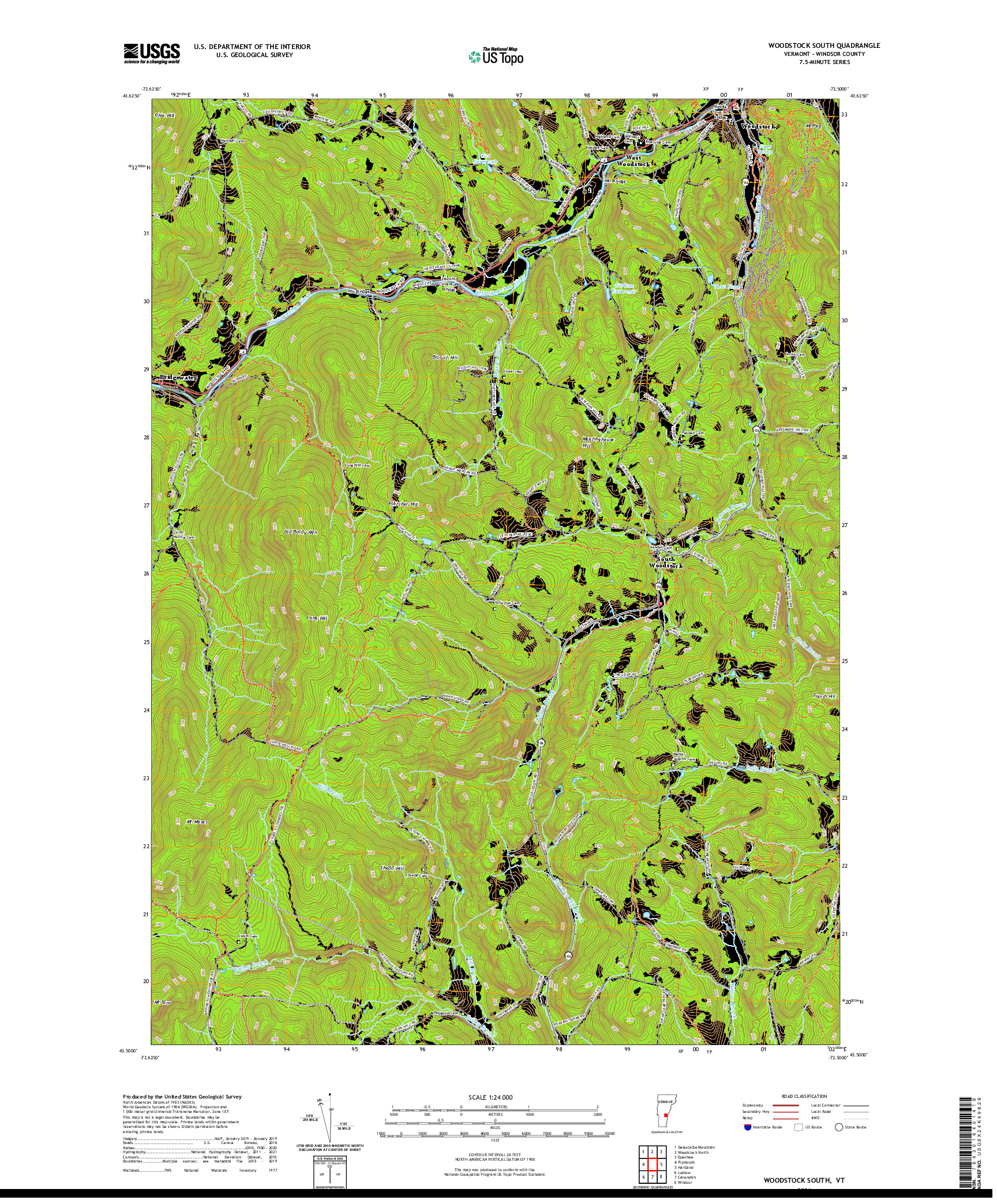 USGS US TOPO 7.5-MINUTE MAP FOR WOODSTOCK SOUTH, VT 2021
