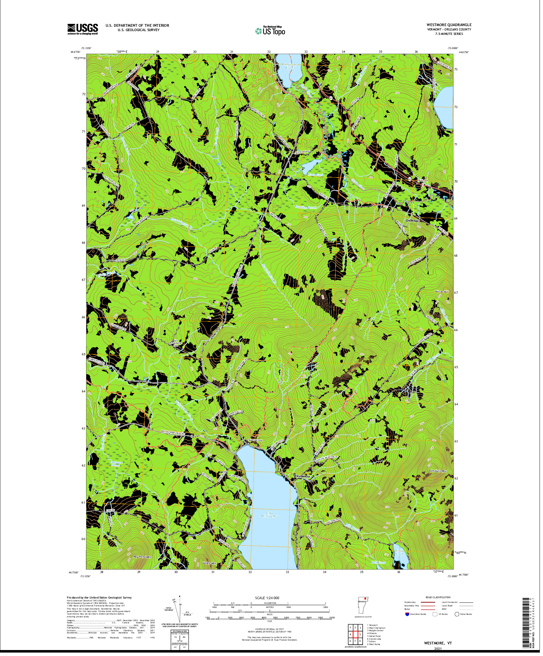 USGS US TOPO 7.5-MINUTE MAP FOR WESTMORE, VT 2021