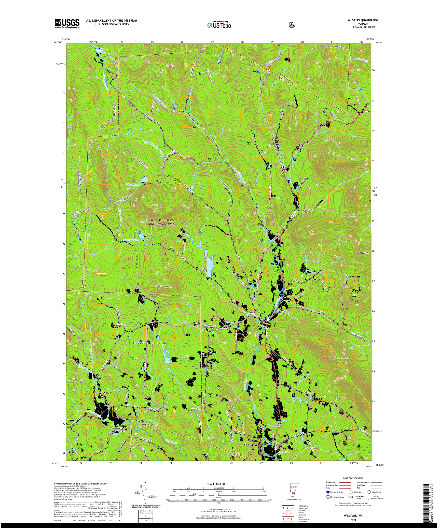 USGS US TOPO 7.5-MINUTE MAP FOR WESTON, VT 2021