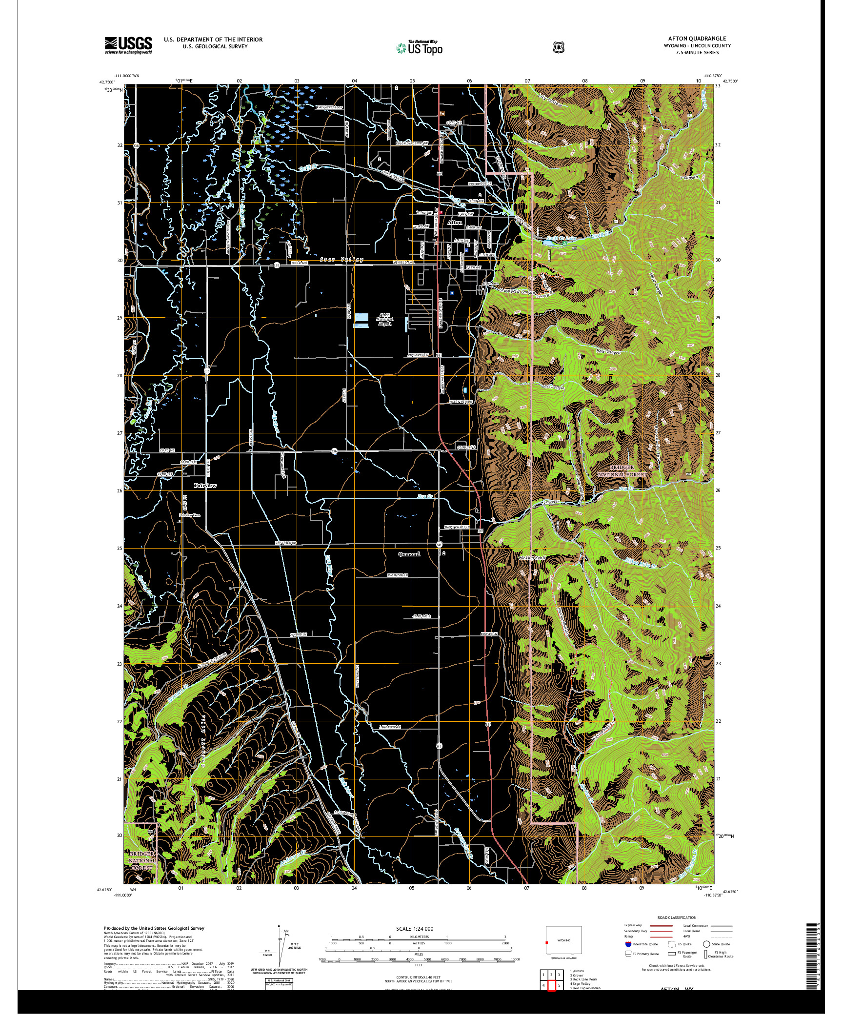 USGS US TOPO 7.5-MINUTE MAP FOR AFTON, WY 2021