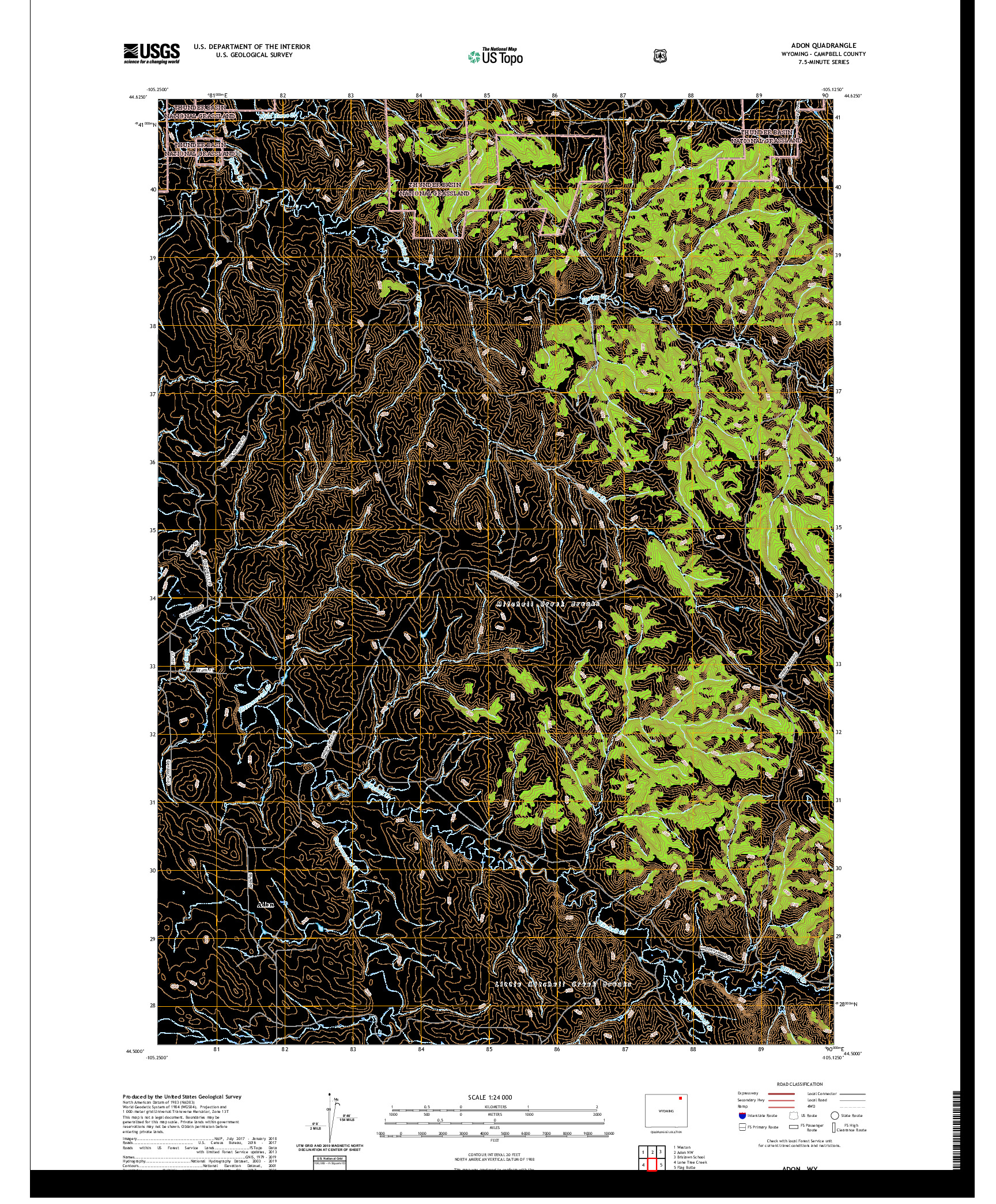 USGS US TOPO 7.5-MINUTE MAP FOR ADON, WY 2021