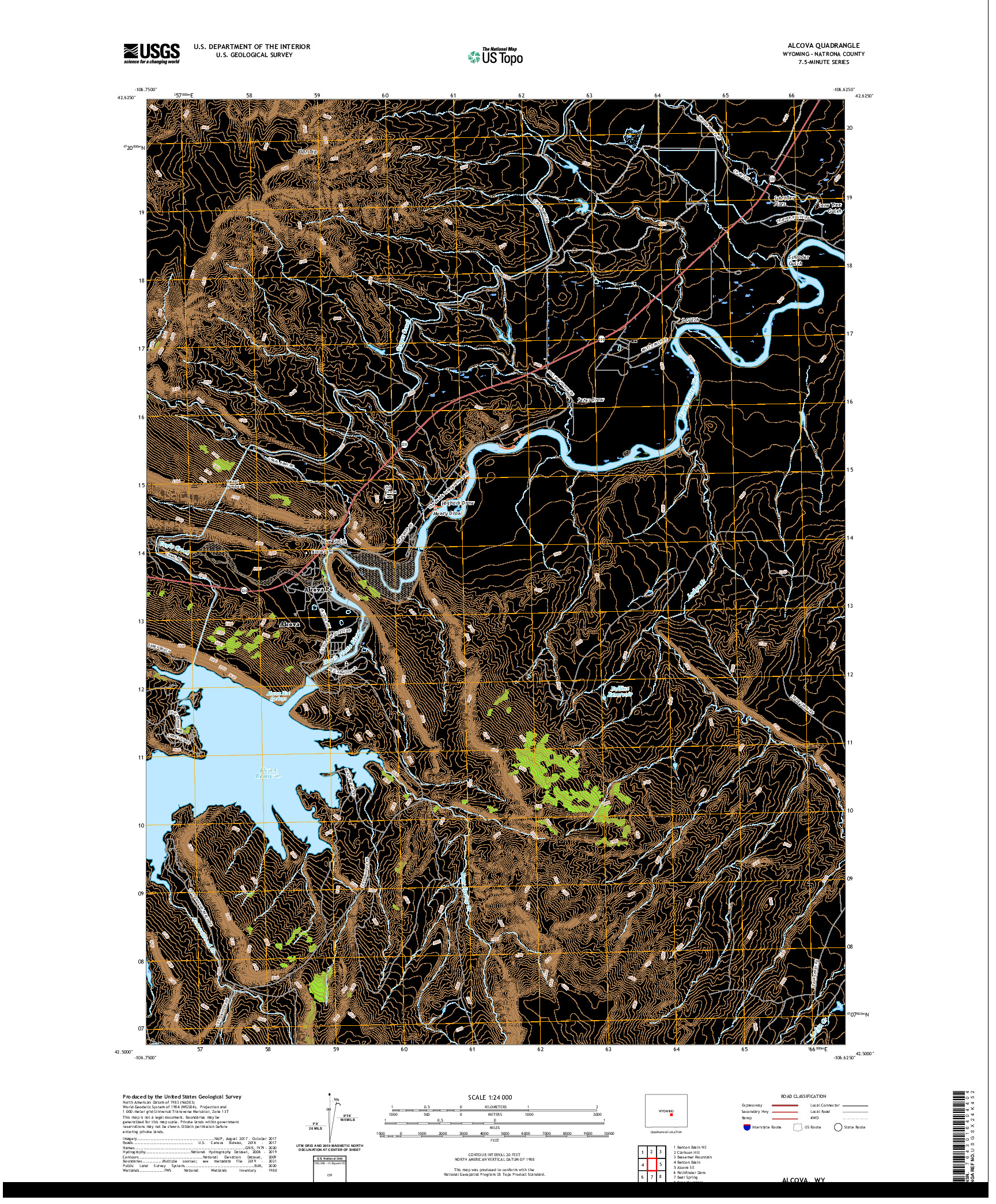 USGS US TOPO 7.5-MINUTE MAP FOR ALCOVA, WY 2021
