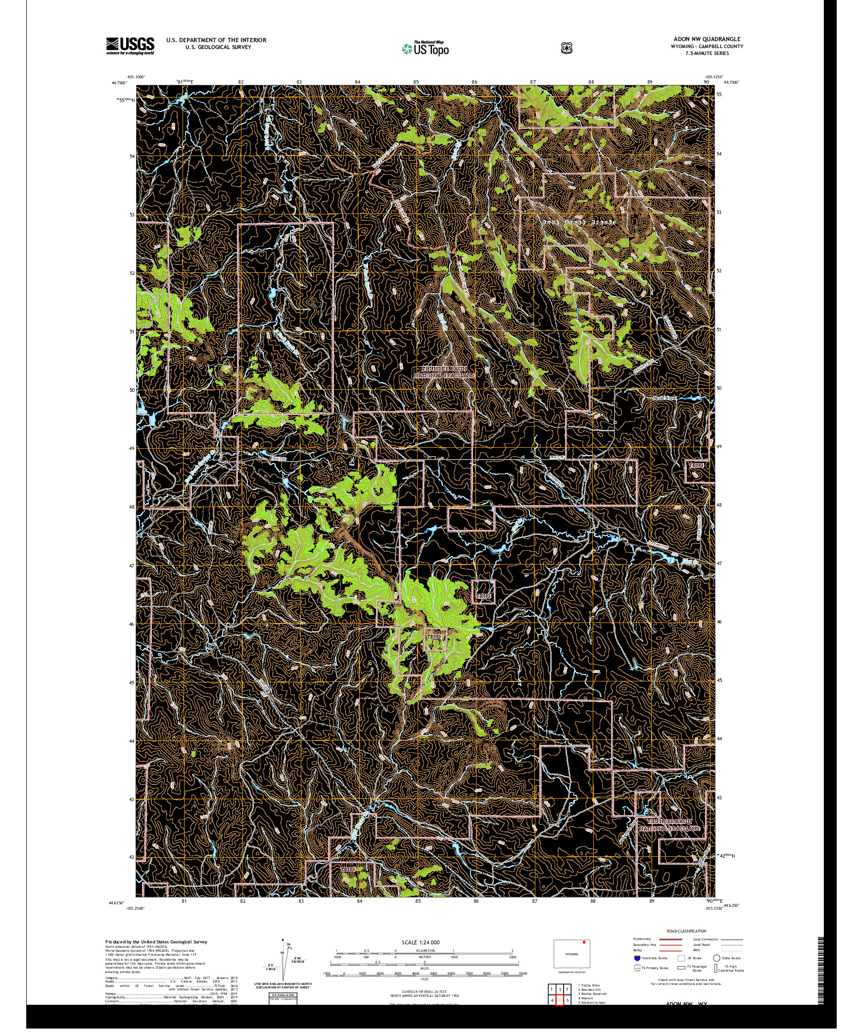 USGS US TOPO 7.5-MINUTE MAP FOR ADON NW, WY 2021