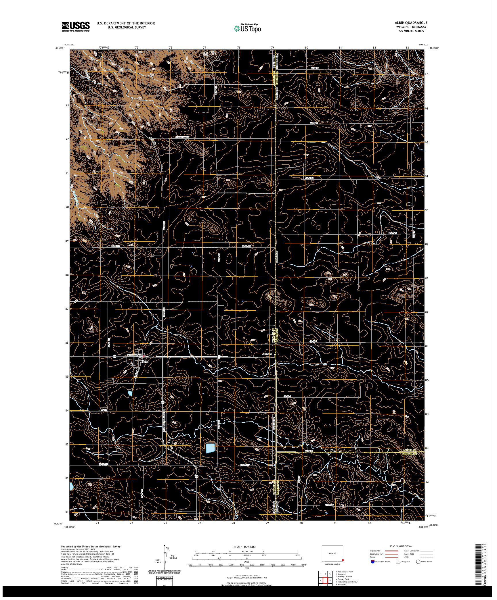 USGS US TOPO 7.5-MINUTE MAP FOR ALBIN, WY,NE 2021