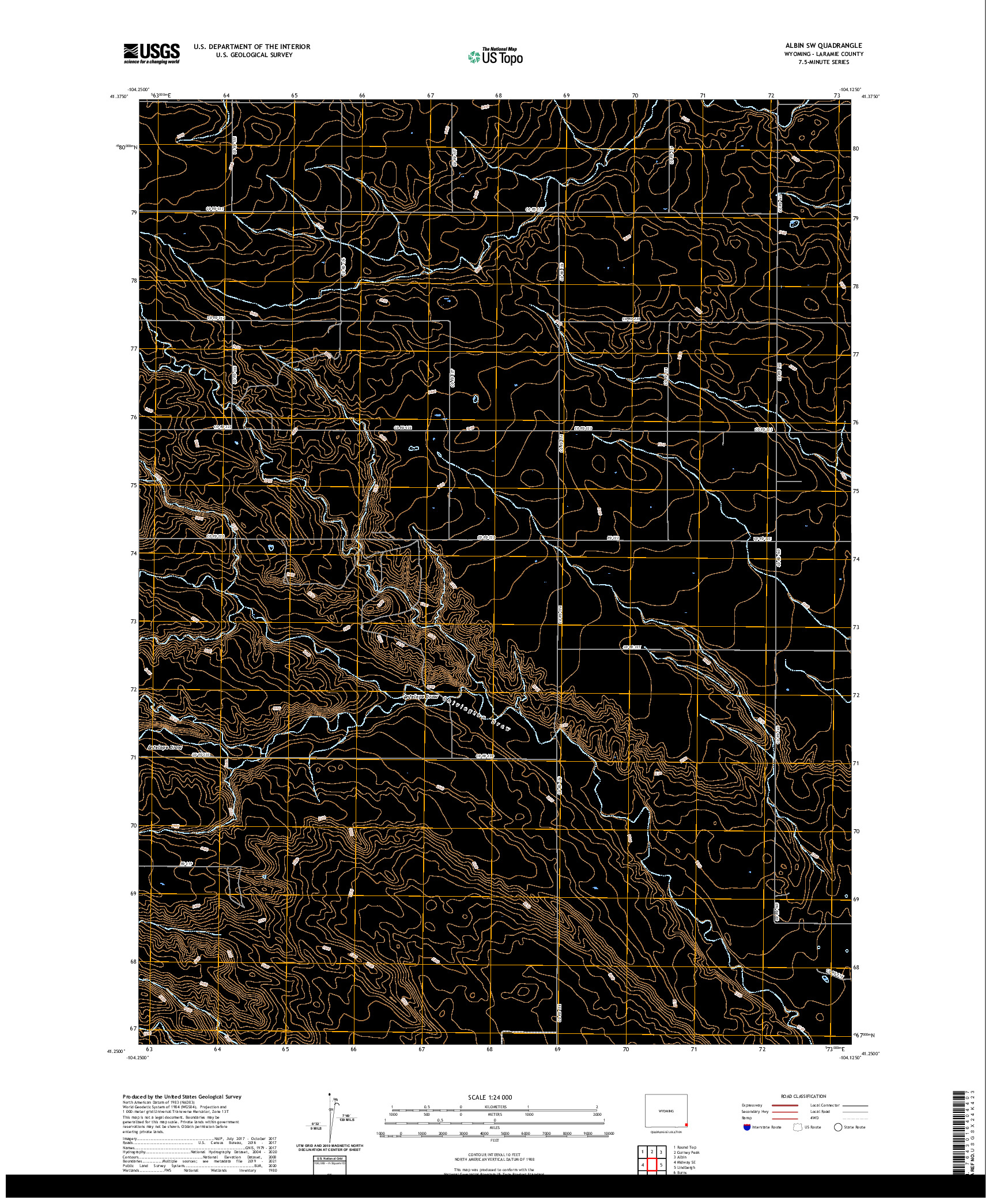 USGS US TOPO 7.5-MINUTE MAP FOR ALBIN SW, WY 2021