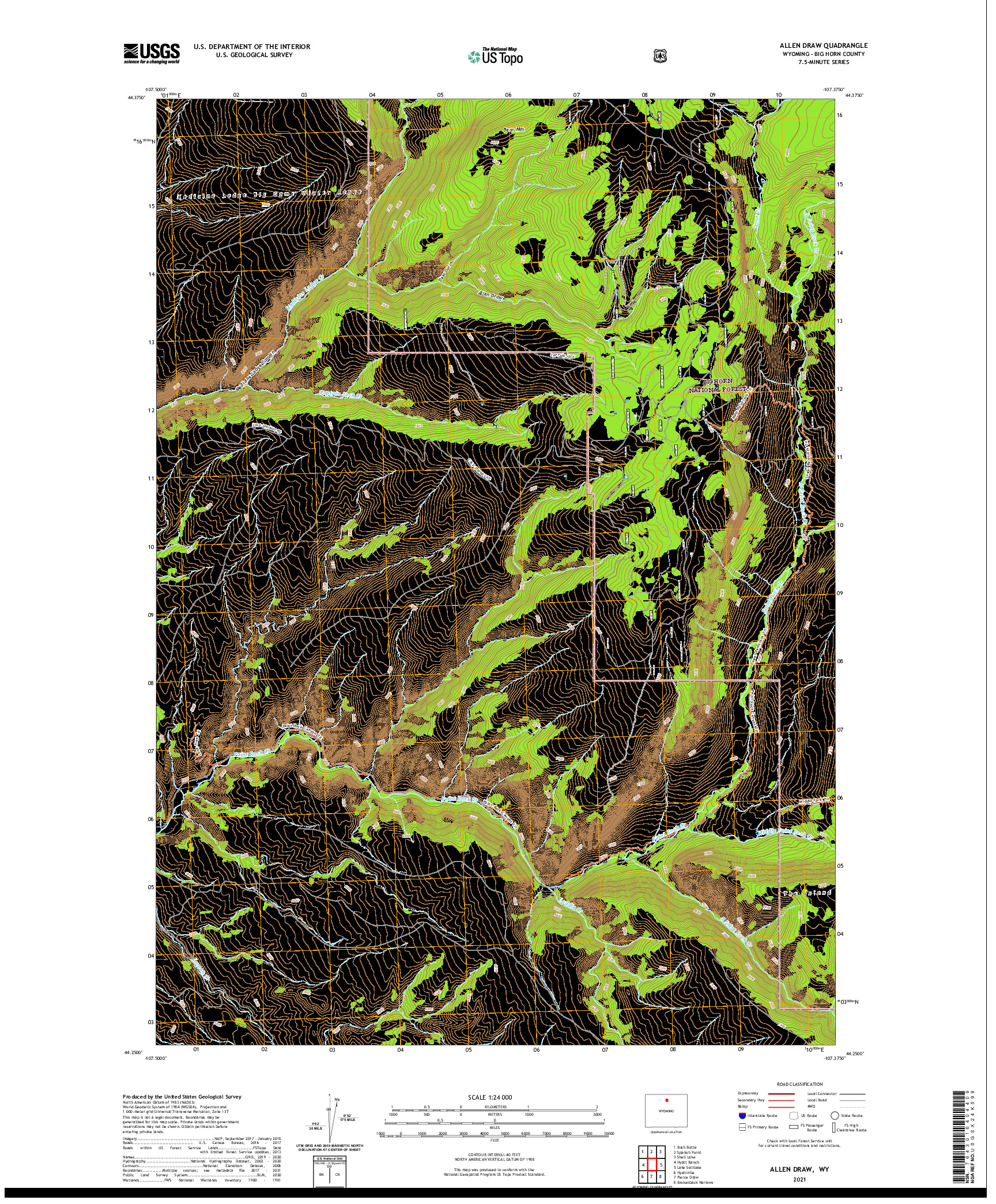 USGS US TOPO 7.5-MINUTE MAP FOR ALLEN DRAW, WY 2021