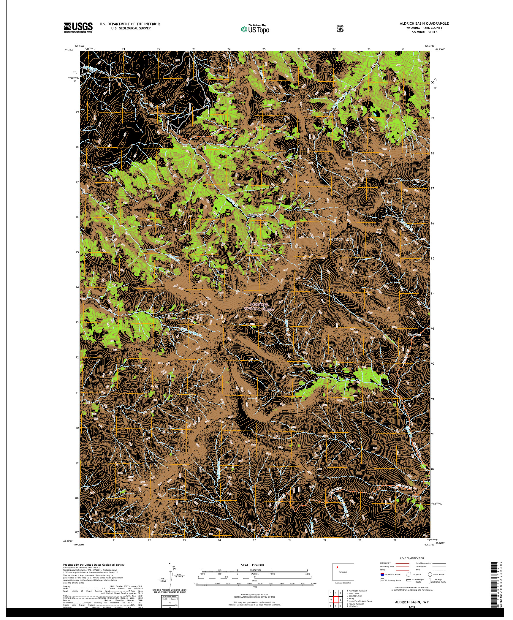 USGS US TOPO 7.5-MINUTE MAP FOR ALDRICH BASIN, WY 2021