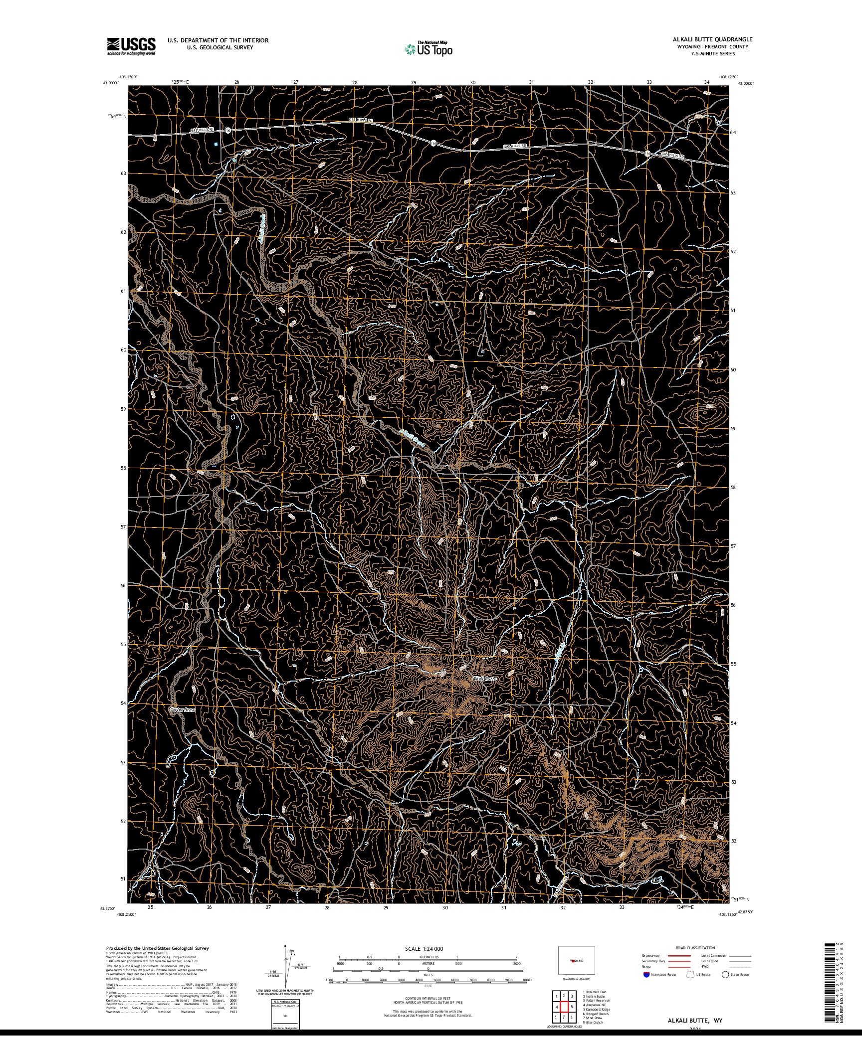 USGS US TOPO 7.5-MINUTE MAP FOR ALKALI BUTTE, WY 2021