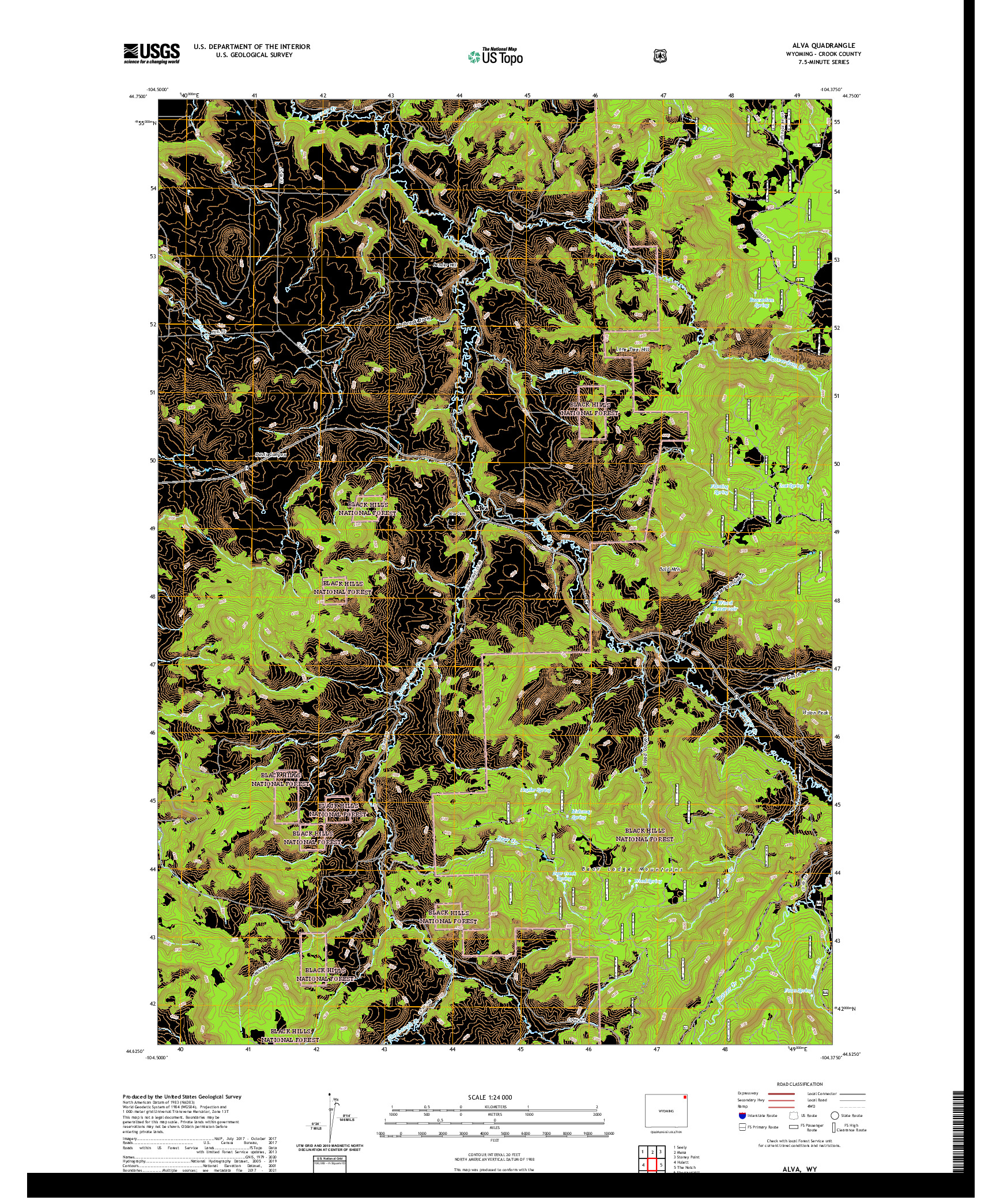 USGS US TOPO 7.5-MINUTE MAP FOR ALVA, WY 2021