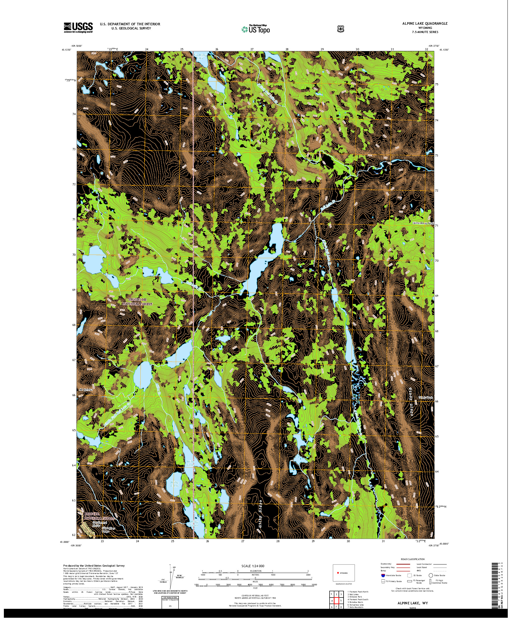 USGS US TOPO 7.5-MINUTE MAP FOR ALPINE LAKE, WY 2021