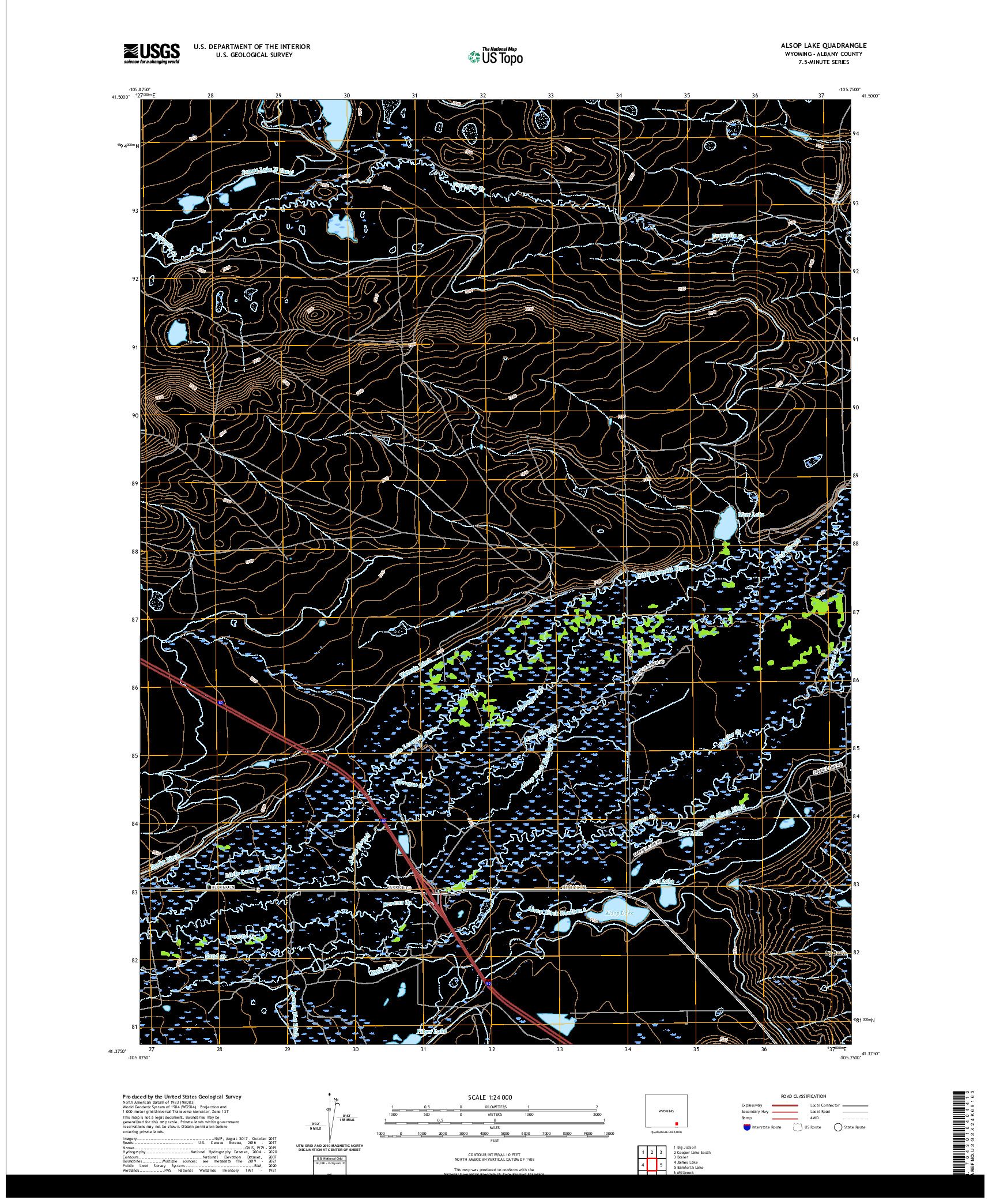 USGS US TOPO 7.5-MINUTE MAP FOR ALSOP LAKE, WY 2021