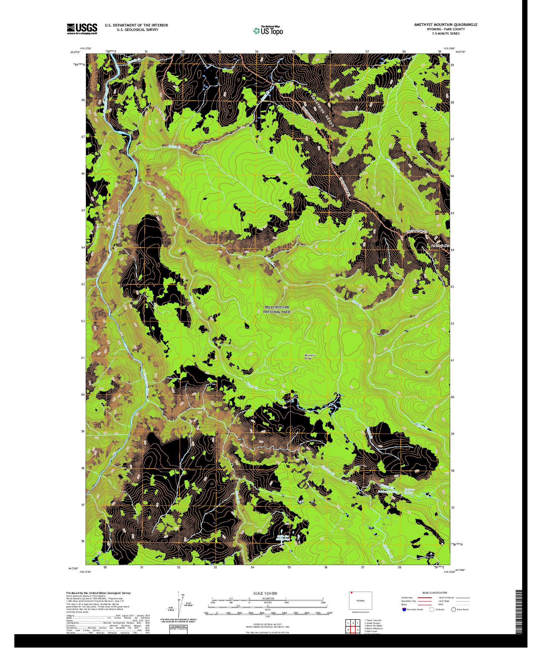 USGS US TOPO 7.5-MINUTE MAP FOR AMETHYST MOUNTAIN, WY 2021