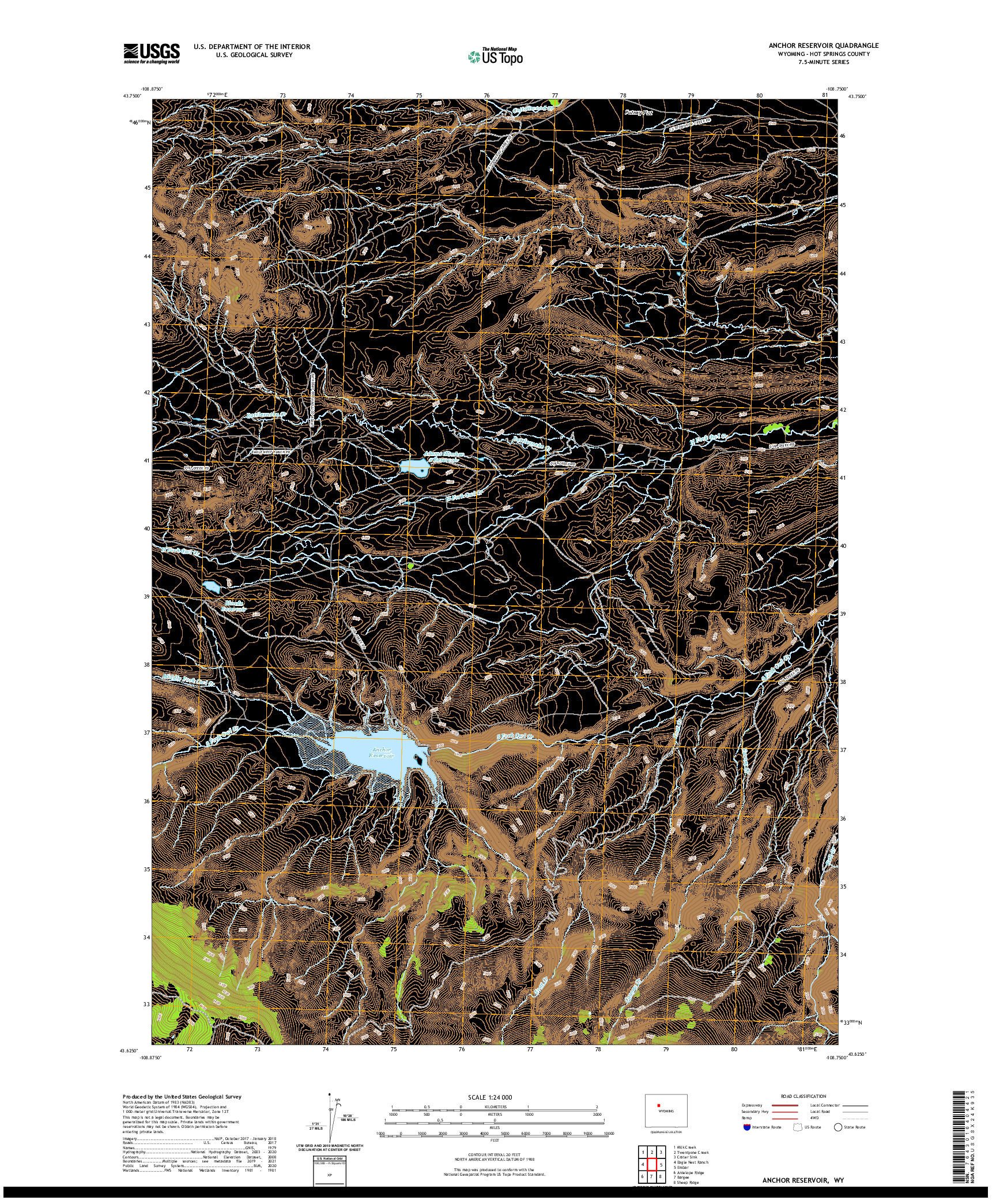 USGS US TOPO 7.5-MINUTE MAP FOR ANCHOR RESERVOIR, WY 2021