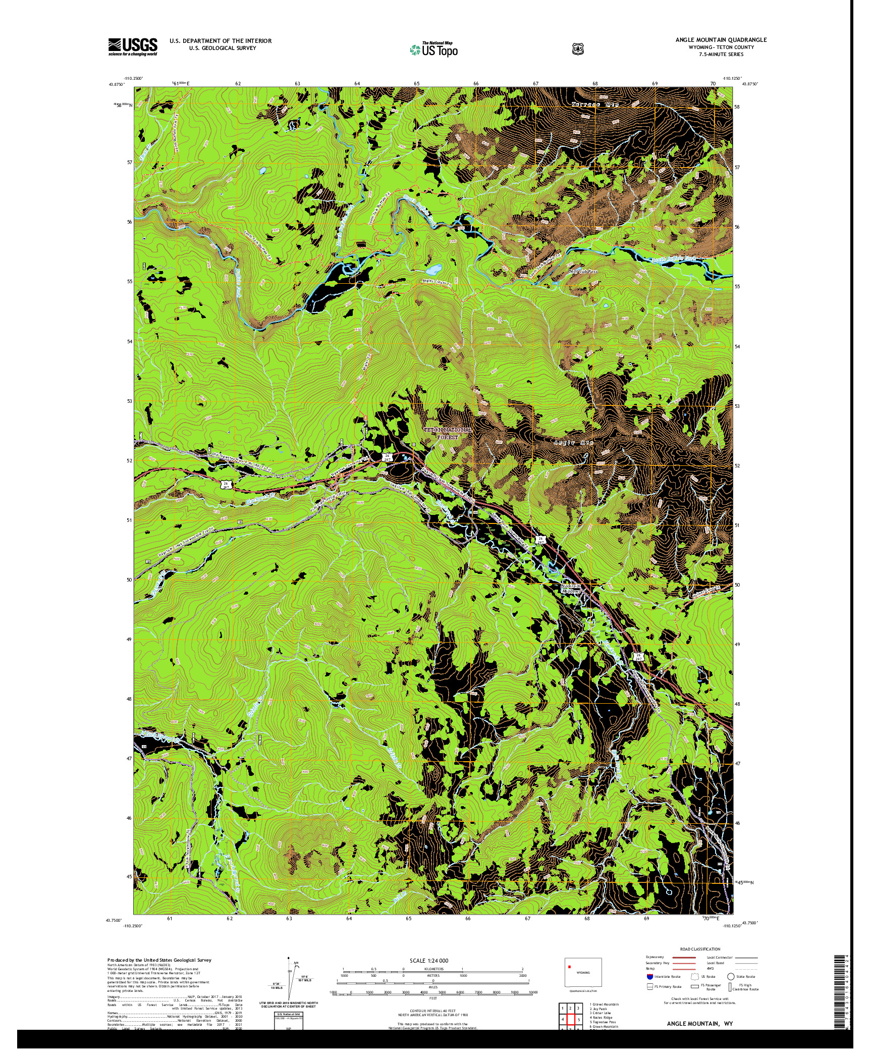 USGS US TOPO 7.5-MINUTE MAP FOR ANGLE MOUNTAIN, WY 2021