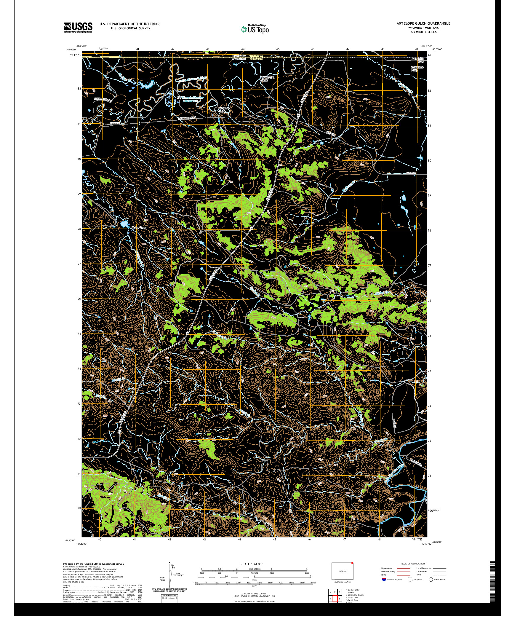 USGS US TOPO 7.5-MINUTE MAP FOR ANTELOPE GULCH, WY,MT 2021