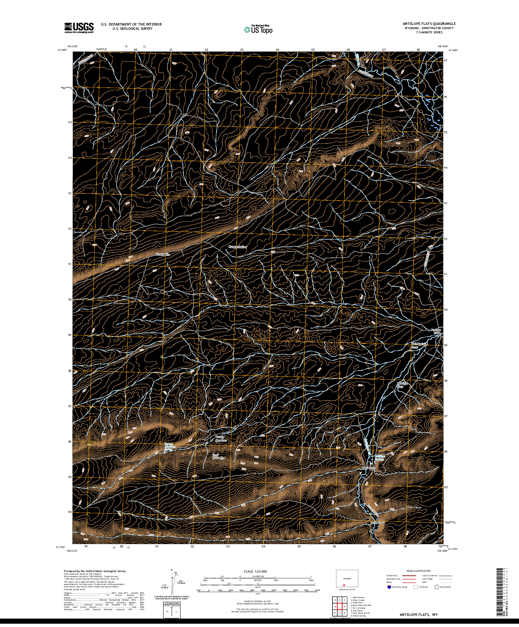 USGS US TOPO 7.5-MINUTE MAP FOR ANTELOPE FLATS, WY 2021