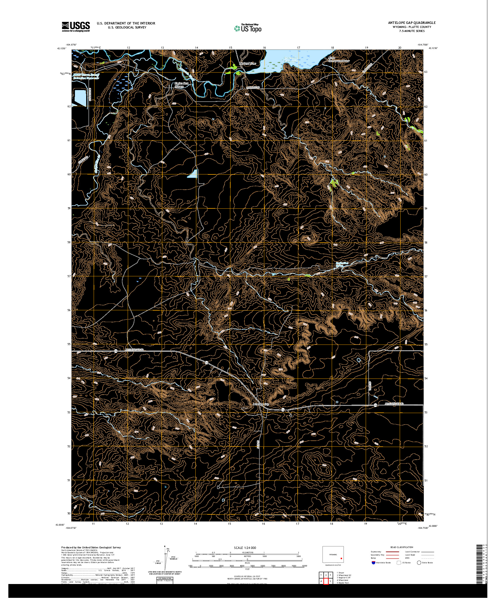 USGS US TOPO 7.5-MINUTE MAP FOR ANTELOPE GAP, WY 2021