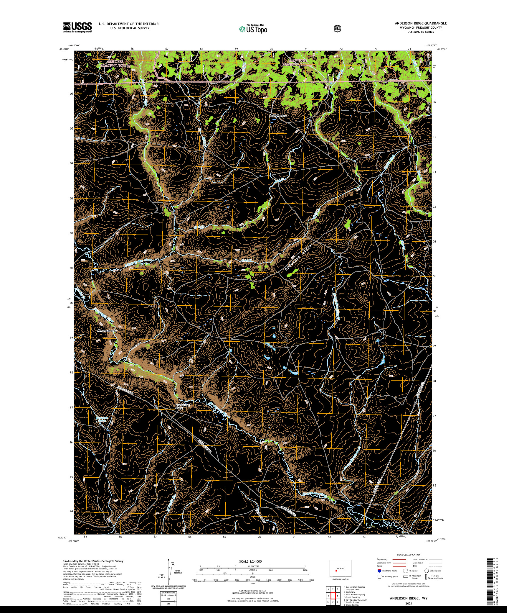 USGS US TOPO 7.5-MINUTE MAP FOR ANDERSON RIDGE, WY 2021