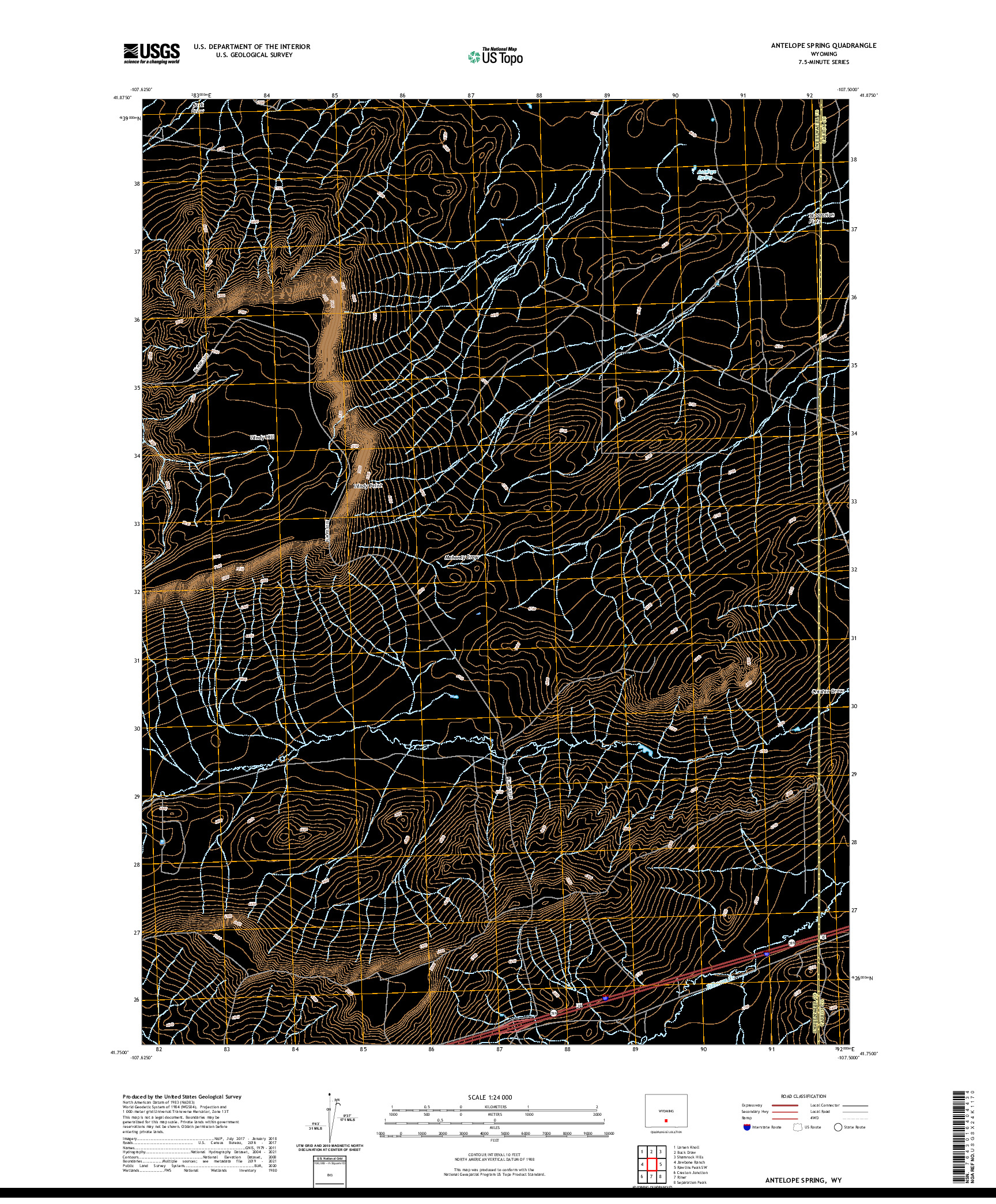 USGS US TOPO 7.5-MINUTE MAP FOR ANTELOPE SPRING, WY 2021