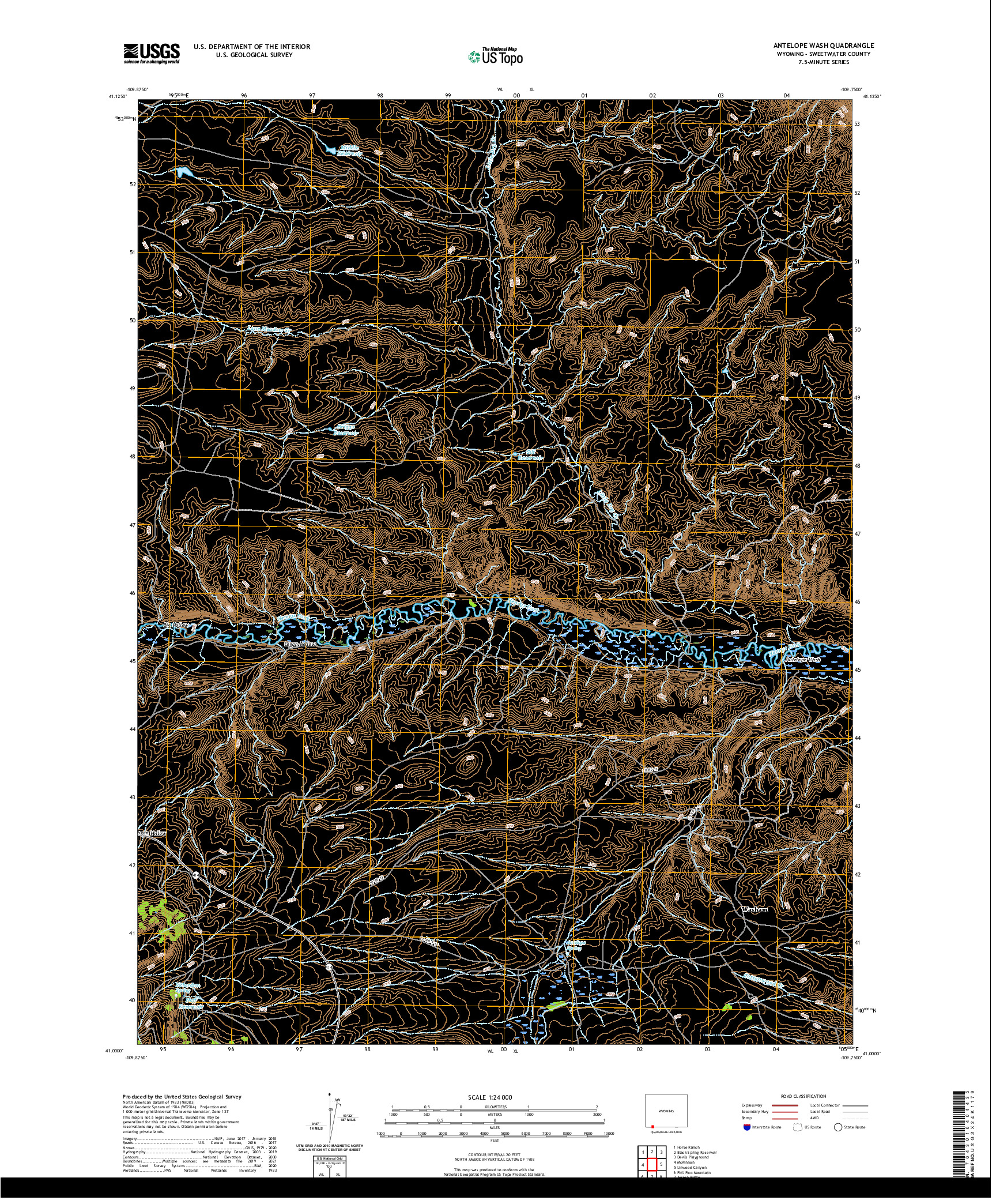 USGS US TOPO 7.5-MINUTE MAP FOR ANTELOPE WASH, WY 2021