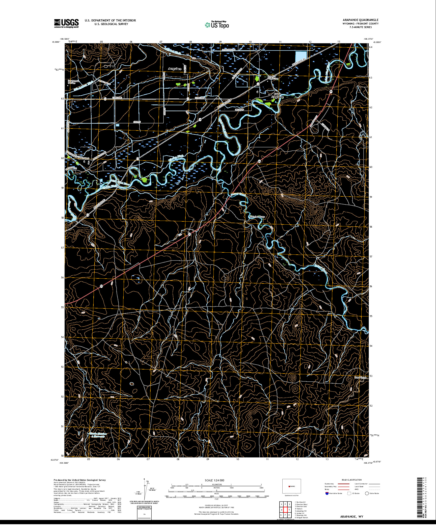 USGS US TOPO 7.5-MINUTE MAP FOR ARAPAHOE, WY 2021