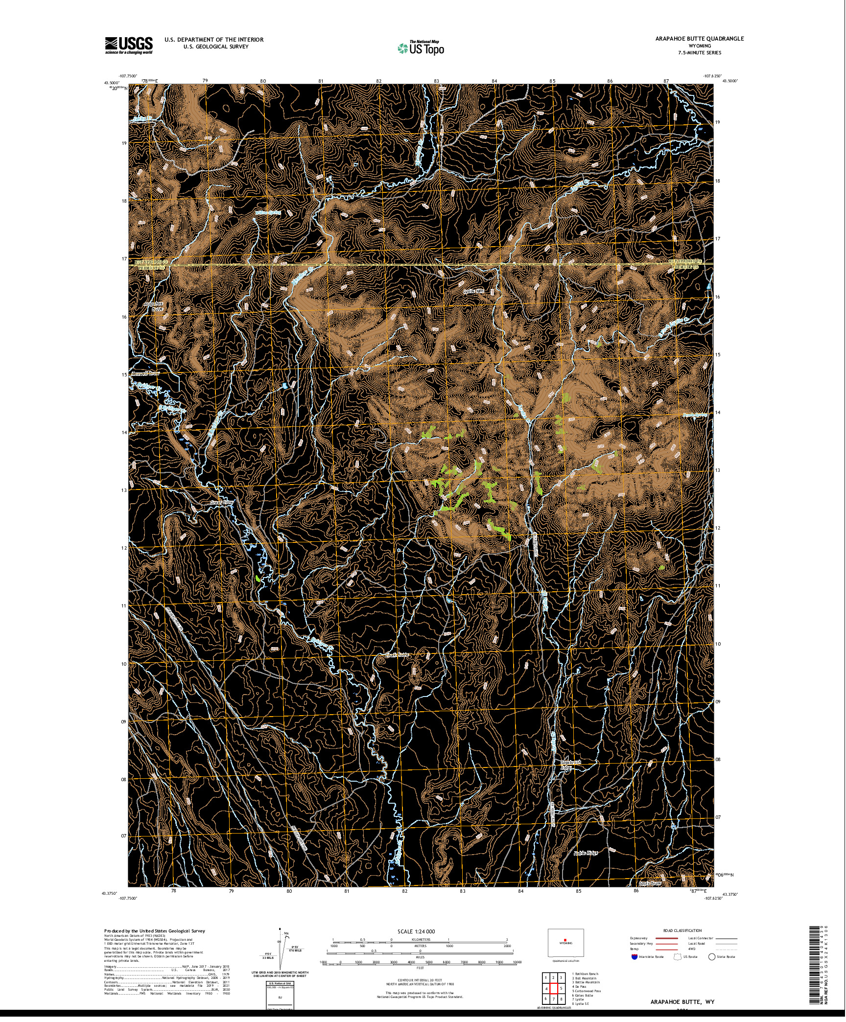 USGS US TOPO 7.5-MINUTE MAP FOR ARAPAHOE BUTTE, WY 2021