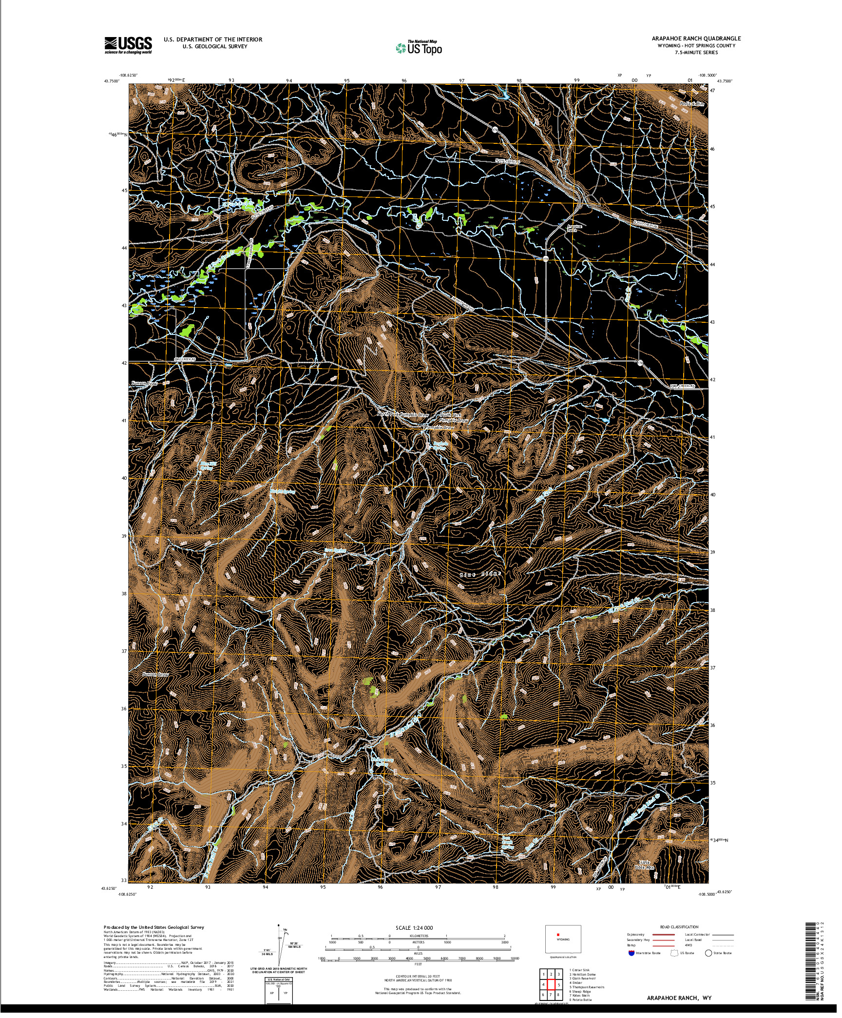 USGS US TOPO 7.5-MINUTE MAP FOR ARAPAHOE RANCH, WY 2021