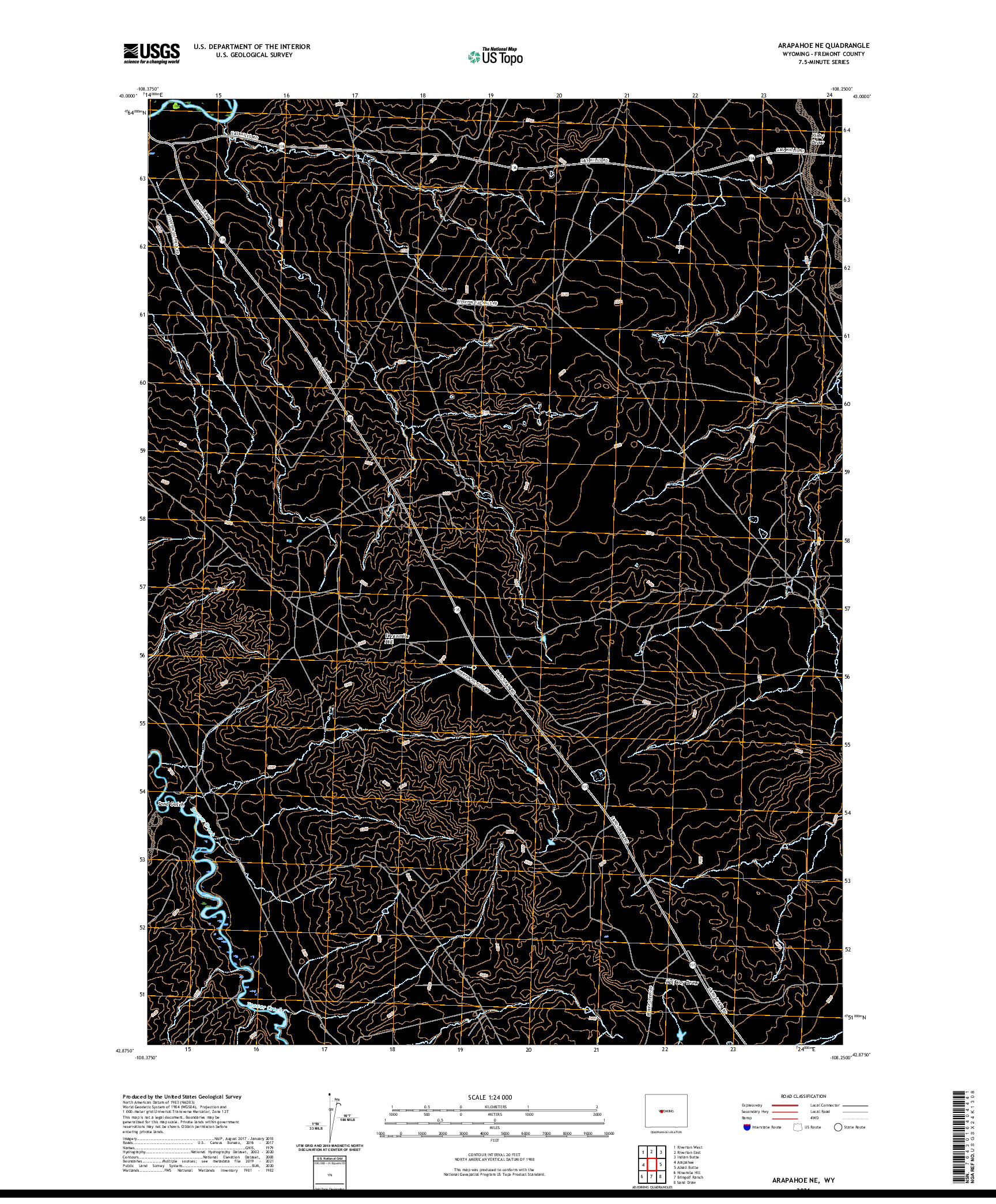 USGS US TOPO 7.5-MINUTE MAP FOR ARAPAHOE NE, WY 2021
