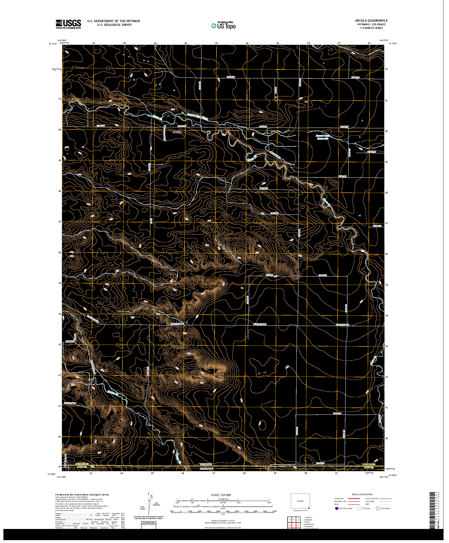 USGS US TOPO 7.5-MINUTE MAP FOR ARCOLA, WY,CO 2021