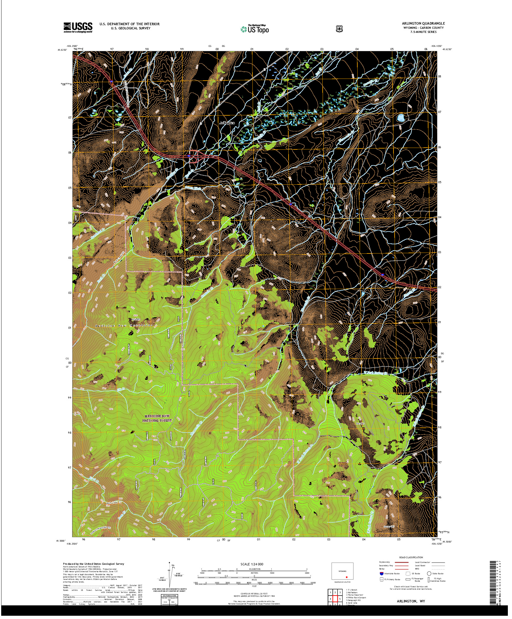 USGS US TOPO 7.5-MINUTE MAP FOR ARLINGTON, WY 2021