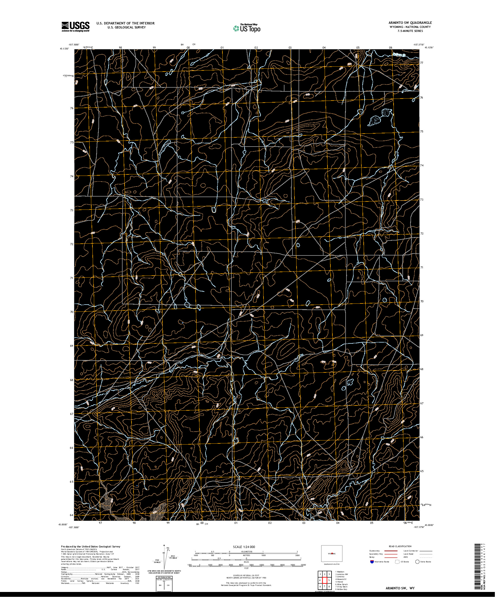 USGS US TOPO 7.5-MINUTE MAP FOR ARMINTO SW, WY 2021