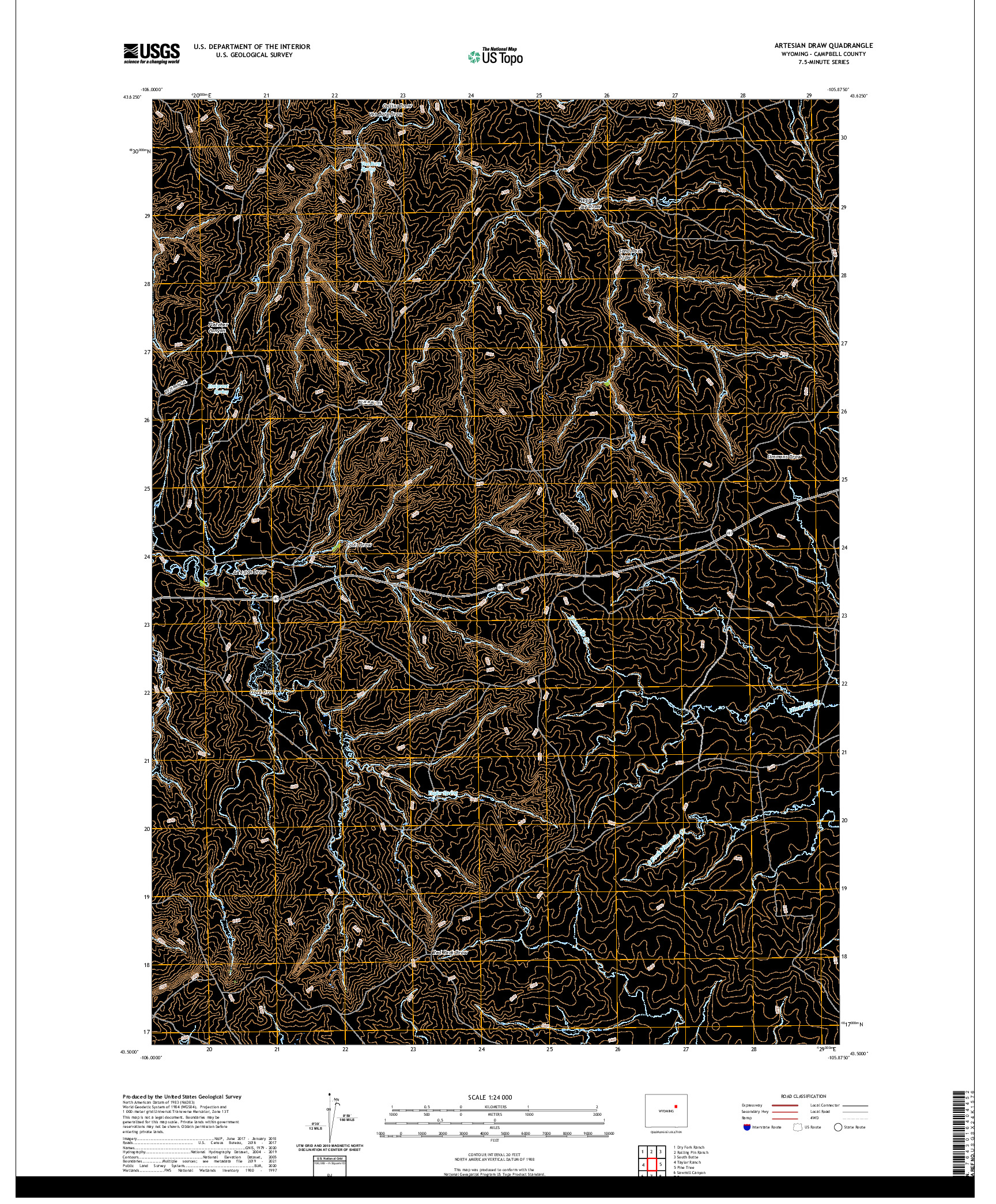 USGS US TOPO 7.5-MINUTE MAP FOR ARTESIAN DRAW, WY 2021