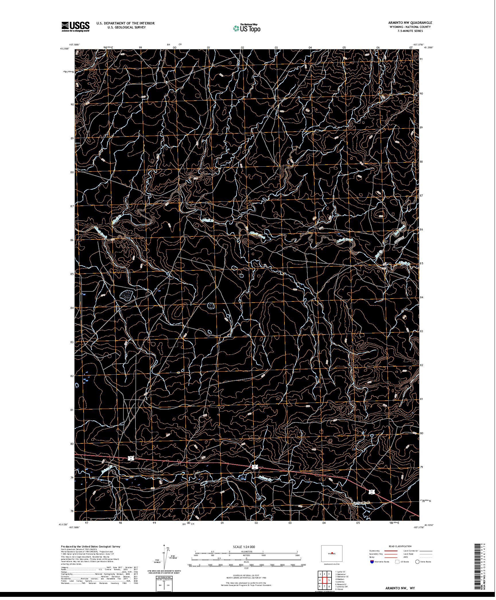 USGS US TOPO 7.5-MINUTE MAP FOR ARMINTO NW, WY 2021