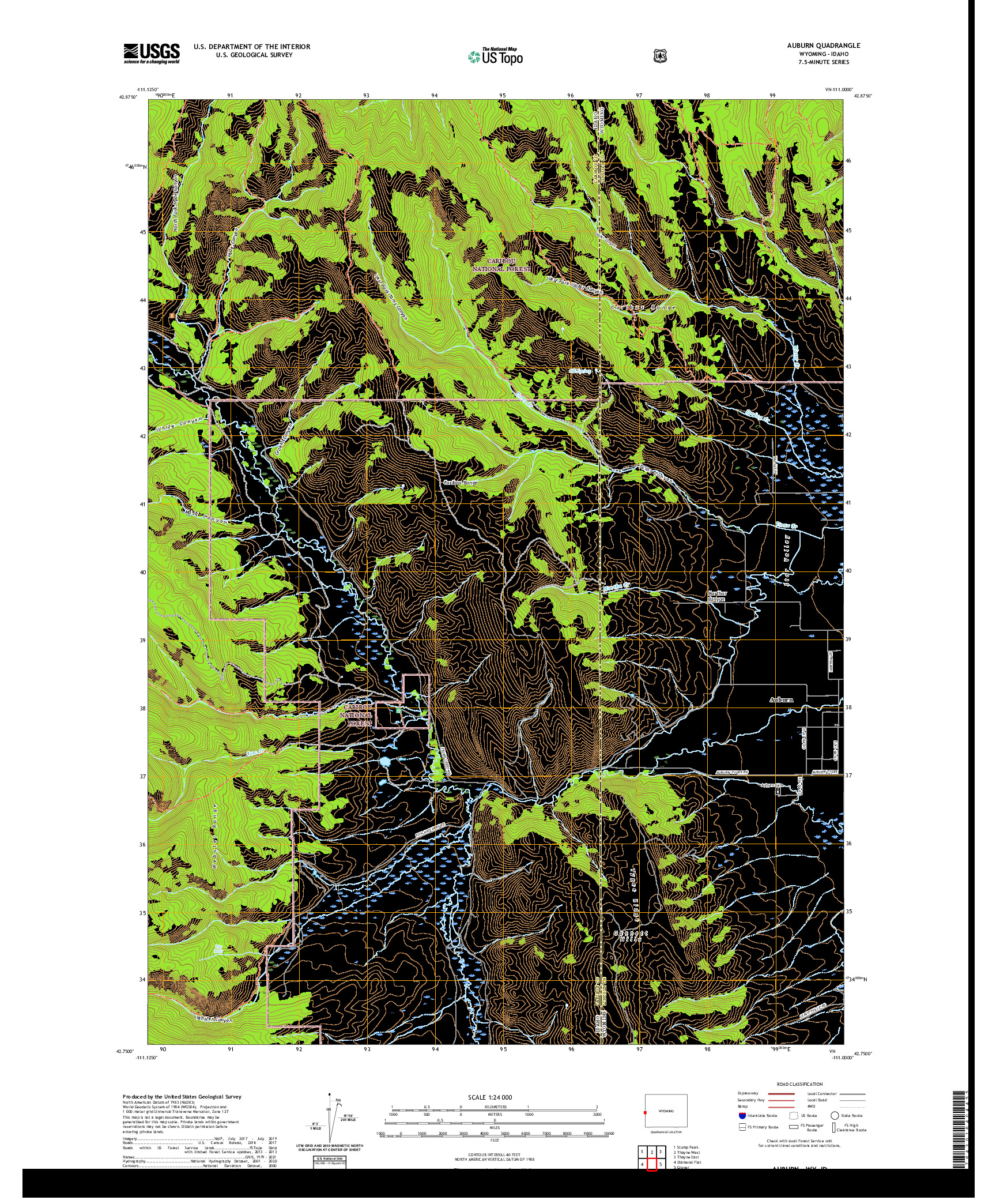 USGS US TOPO 7.5-MINUTE MAP FOR AUBURN, WY,ID 2021