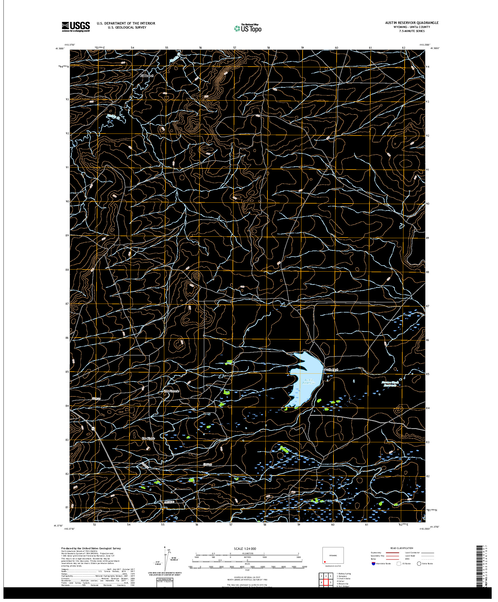 USGS US TOPO 7.5-MINUTE MAP FOR AUSTIN RESERVOIR, WY 2021