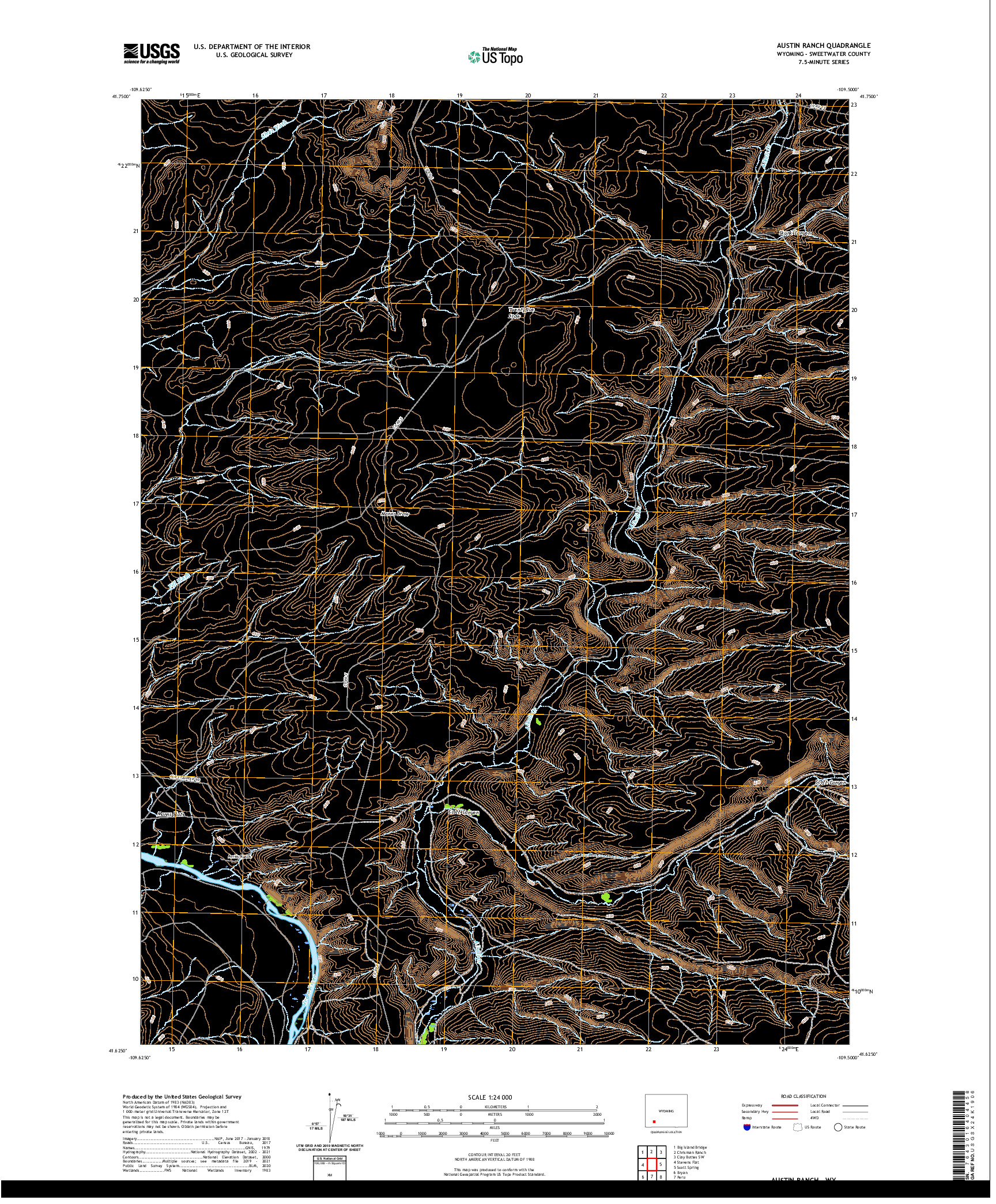 USGS US TOPO 7.5-MINUTE MAP FOR AUSTIN RANCH, WY 2021