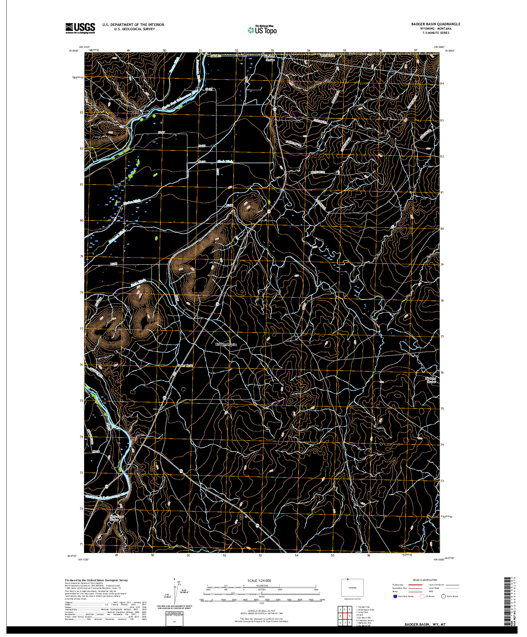 USGS US TOPO 7.5-MINUTE MAP FOR BADGER BASIN, WY,MT 2021