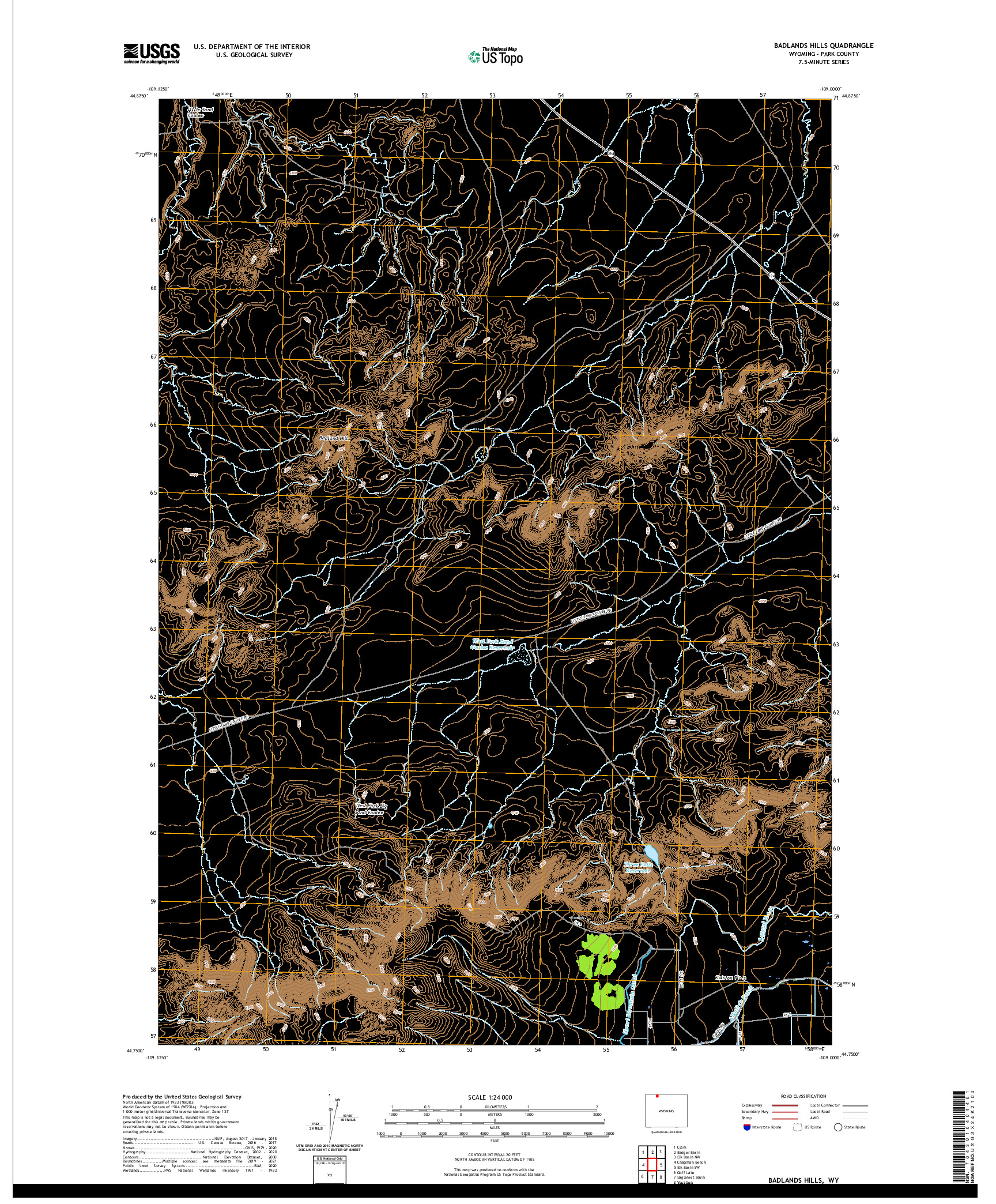 USGS US TOPO 7.5-MINUTE MAP FOR BADLANDS HILLS, WY 2021