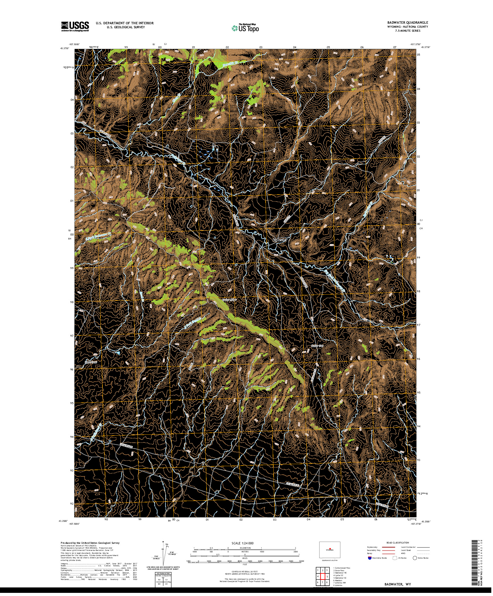 USGS US TOPO 7.5-MINUTE MAP FOR BADWATER, WY 2021