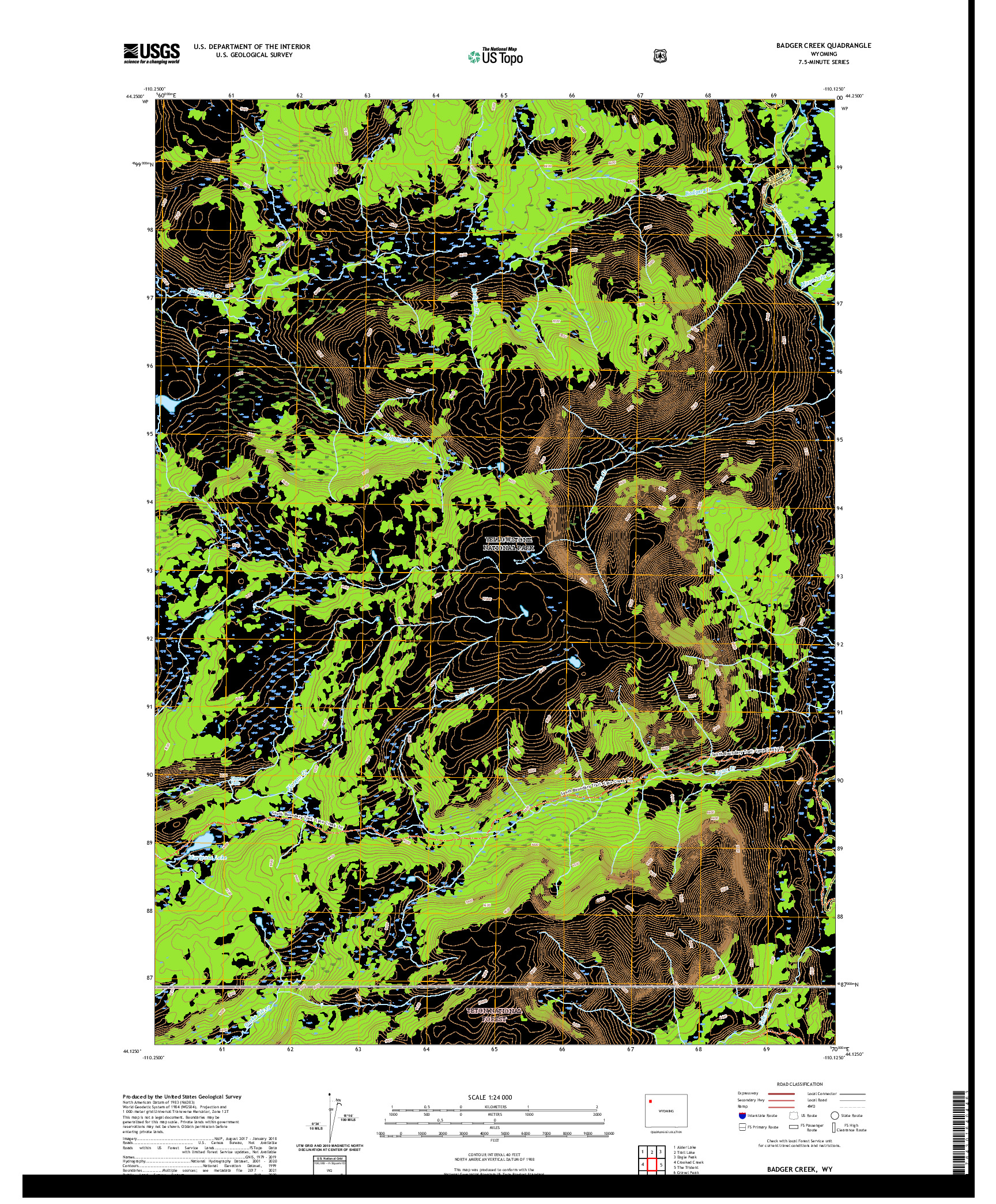 USGS US TOPO 7.5-MINUTE MAP FOR BADGER CREEK, WY 2021