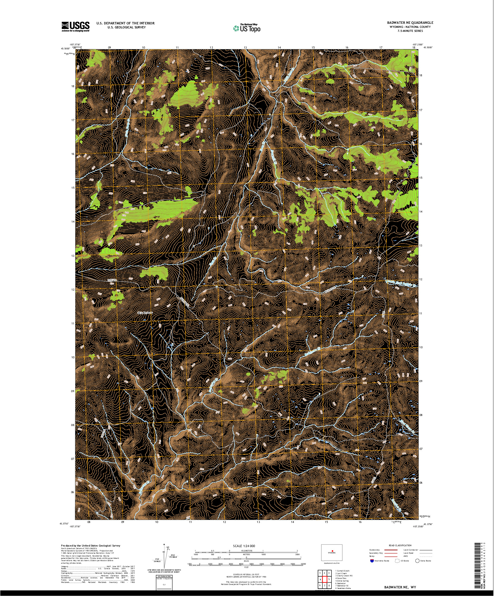 USGS US TOPO 7.5-MINUTE MAP FOR BADWATER NE, WY 2021