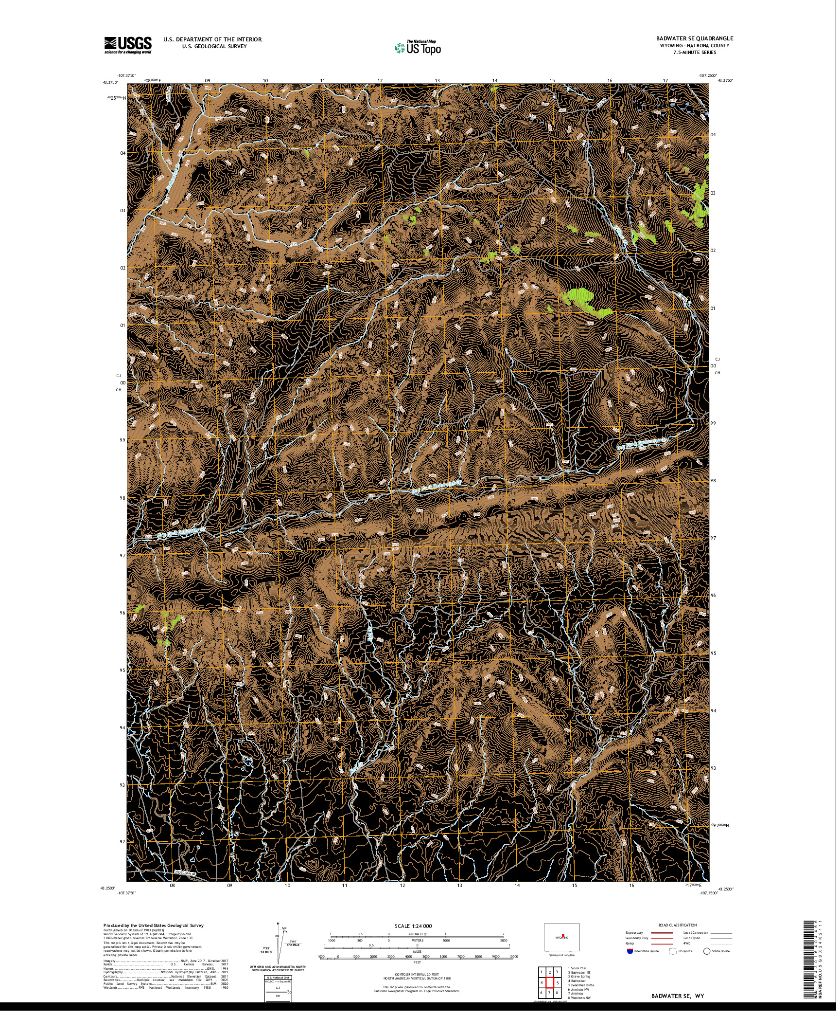 USGS US TOPO 7.5-MINUTE MAP FOR BADWATER SE, WY 2021