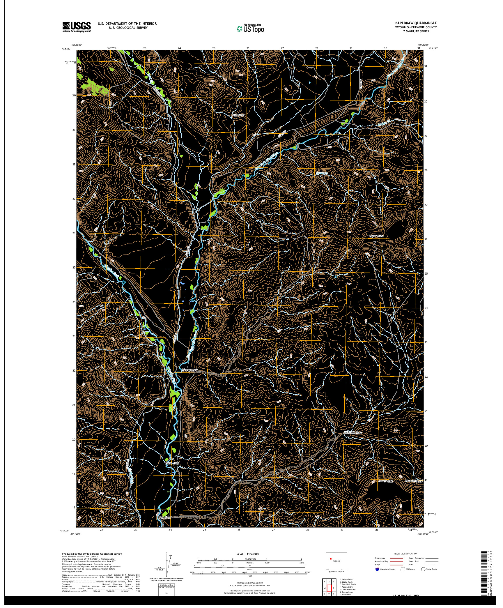 USGS US TOPO 7.5-MINUTE MAP FOR BAIN DRAW, WY 2021