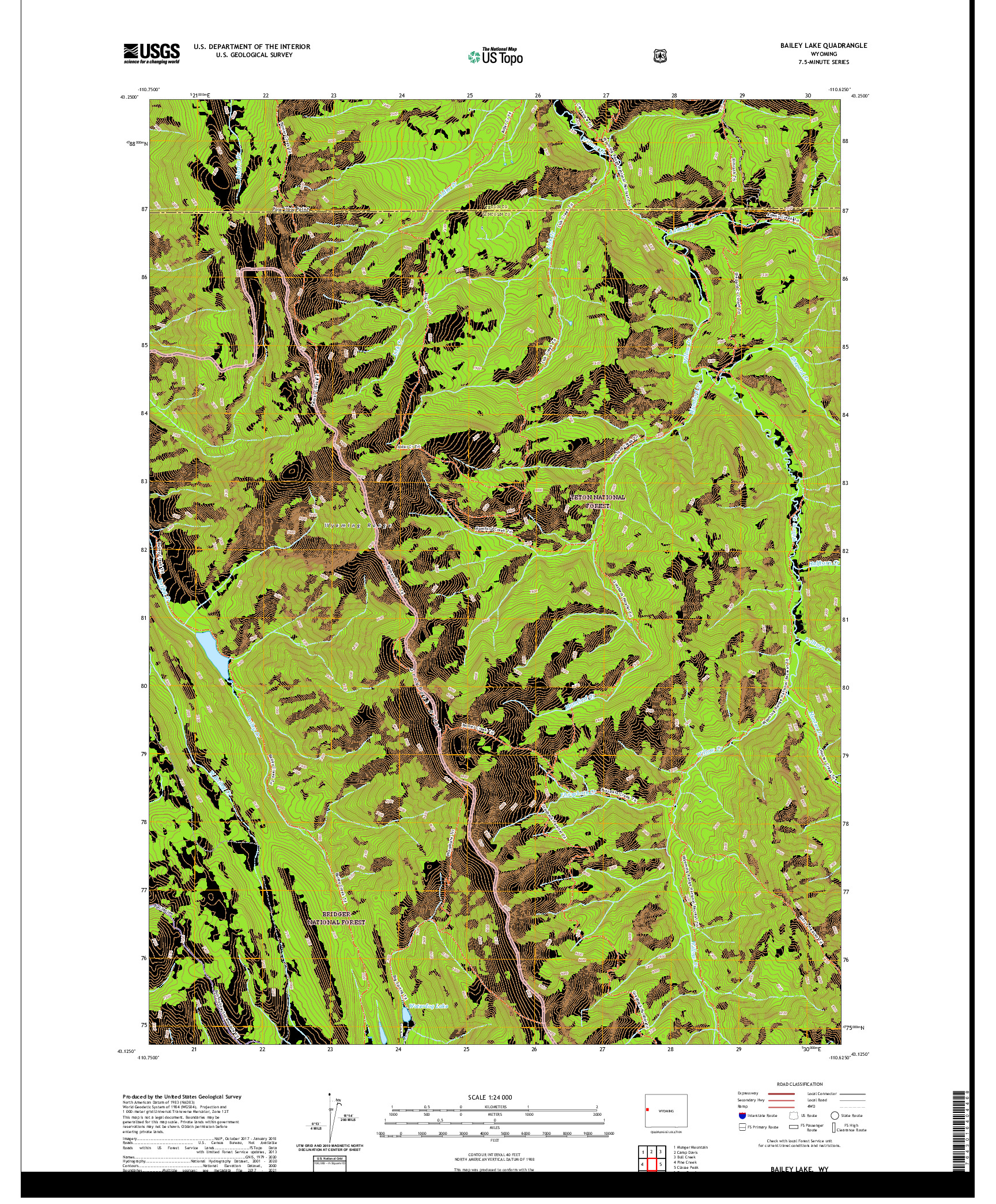 USGS US TOPO 7.5-MINUTE MAP FOR BAILEY LAKE, WY 2021