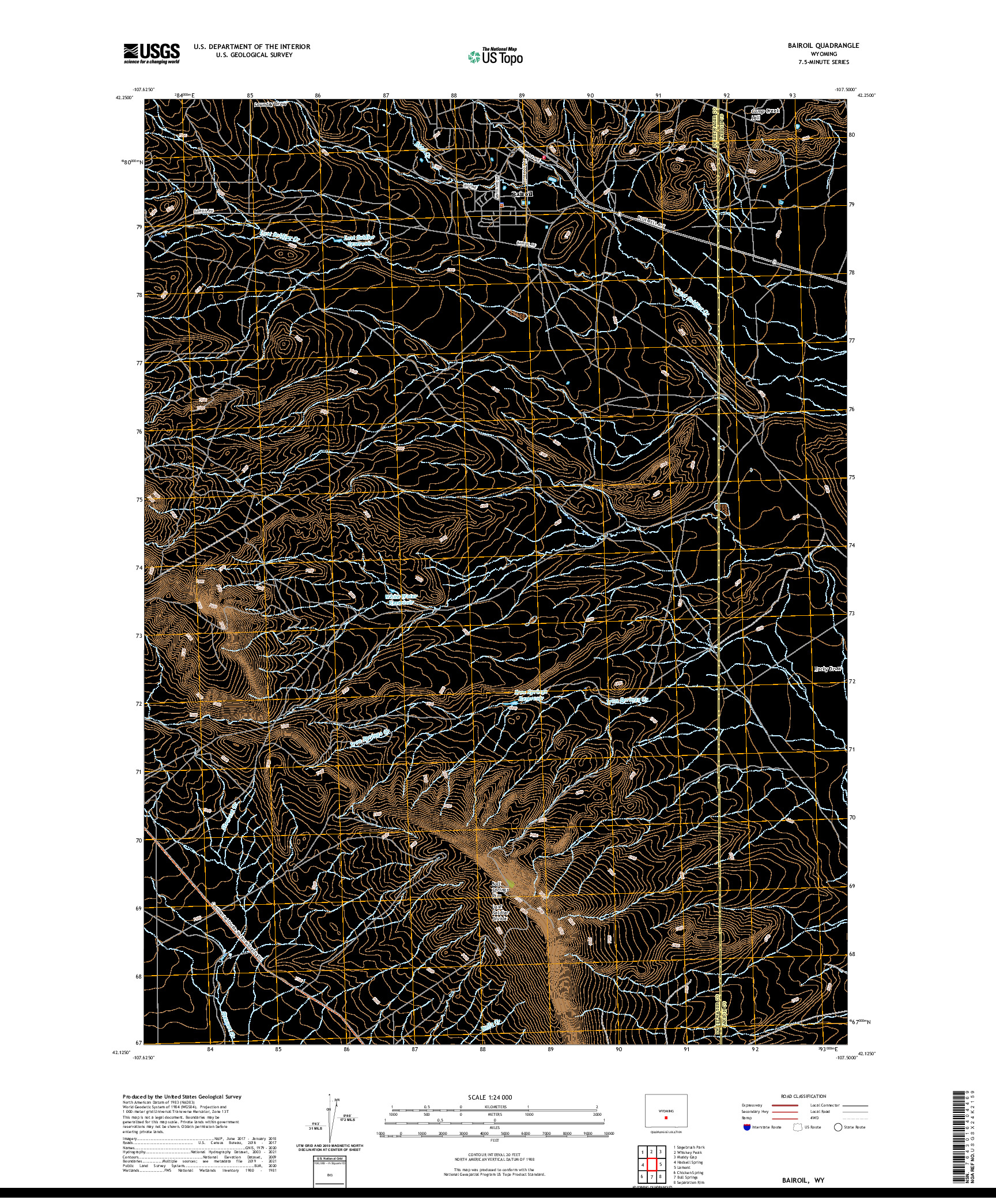 USGS US TOPO 7.5-MINUTE MAP FOR BAIROIL, WY 2021