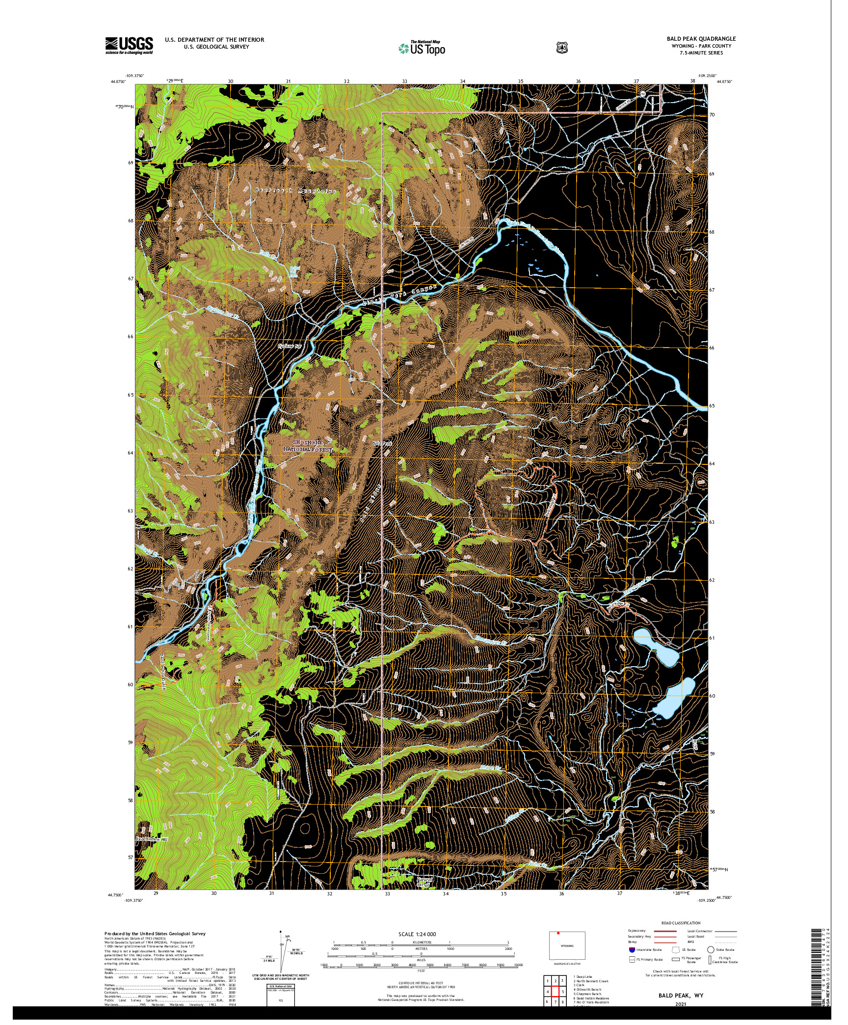 USGS US TOPO 7.5-MINUTE MAP FOR BALD PEAK, WY 2021