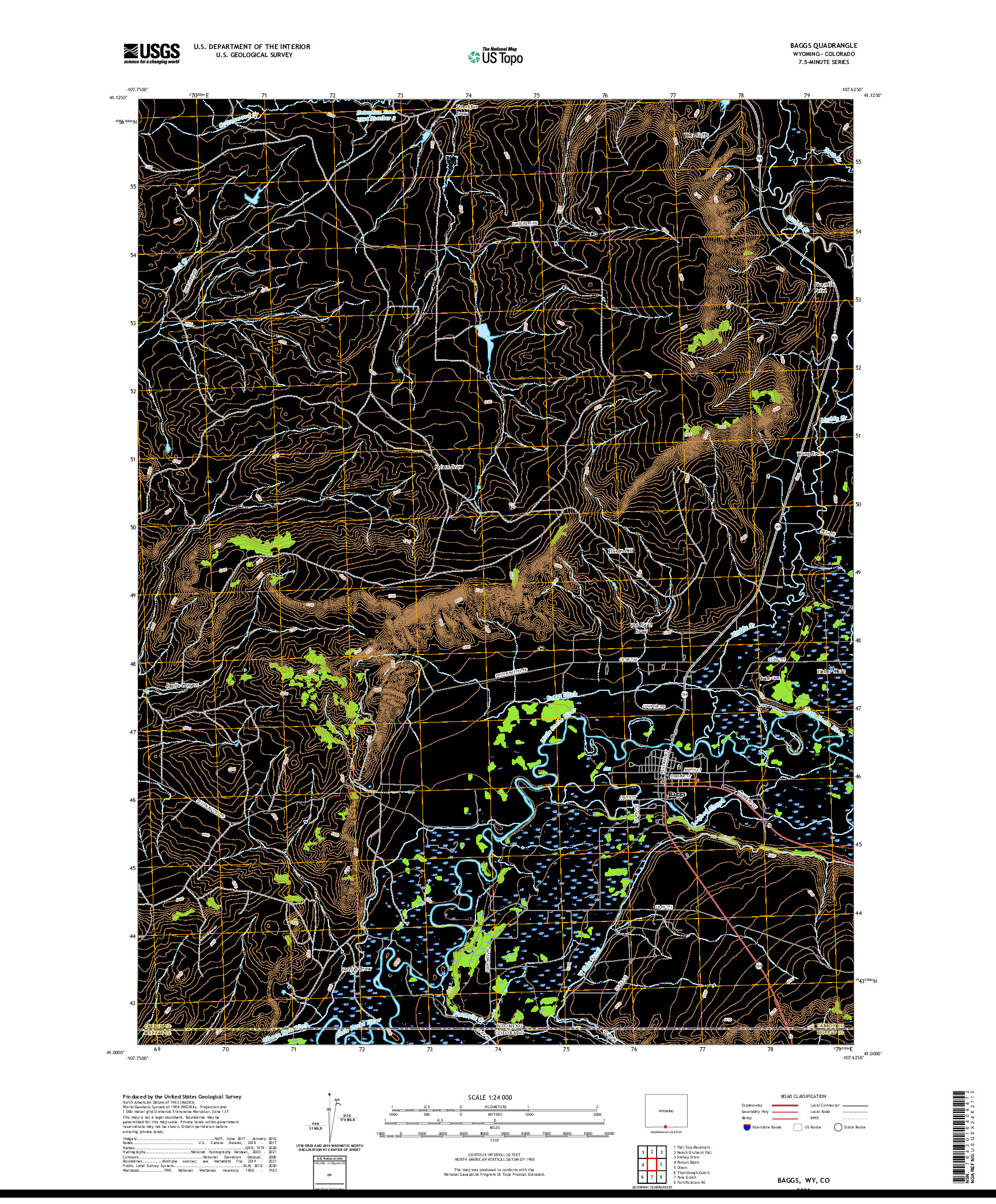 USGS US TOPO 7.5-MINUTE MAP FOR BAGGS, WY,CO 2021