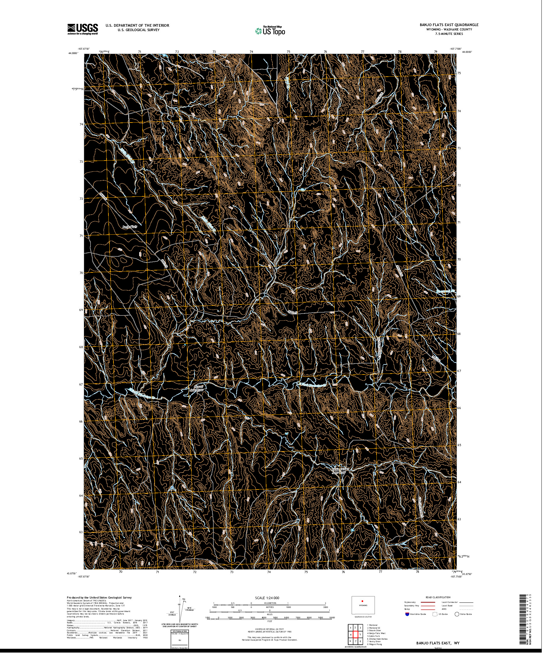 USGS US TOPO 7.5-MINUTE MAP FOR BANJO FLATS EAST, WY 2021